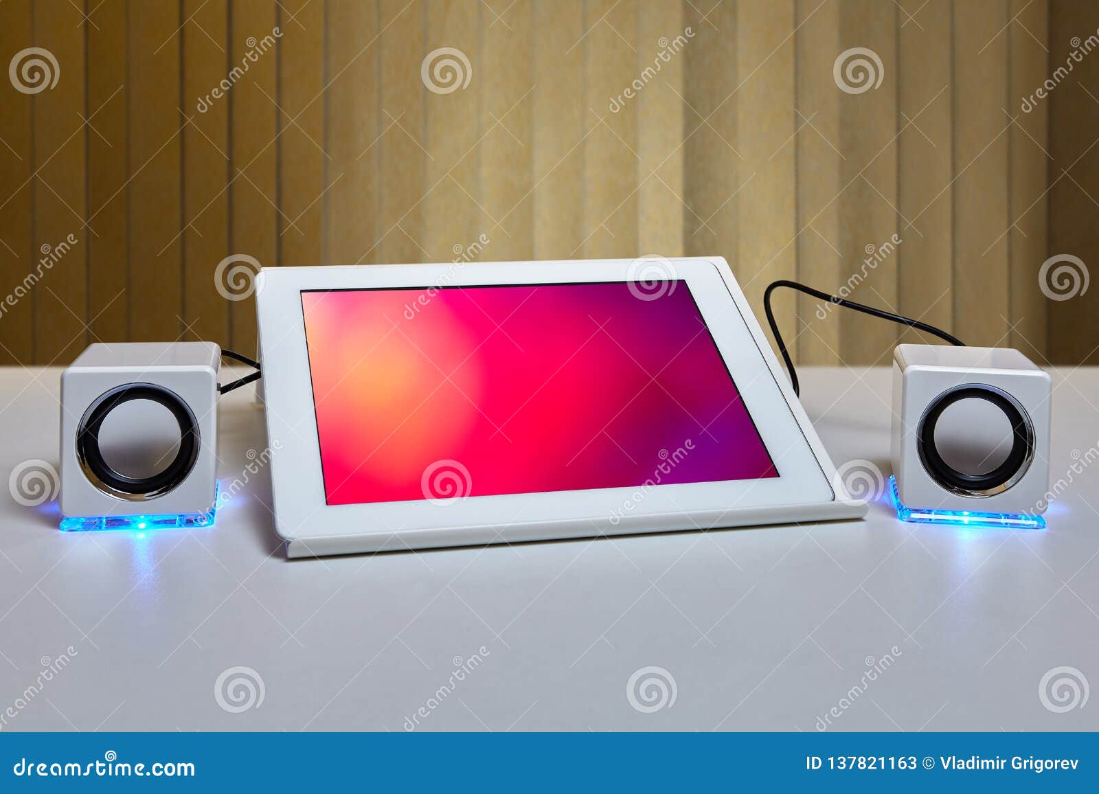 Two Speakers are Connected To a Tablet Computer Stock Image Image of