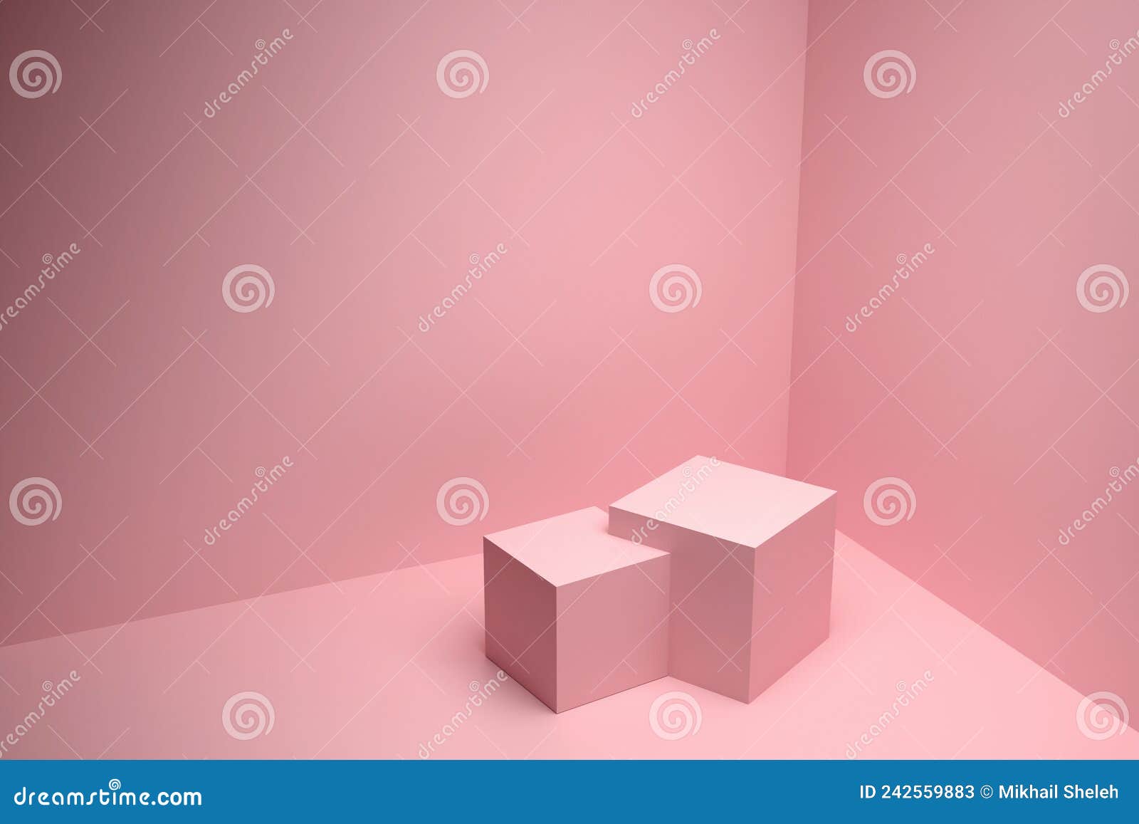 Two Spliced Pink Cubes in the Corner of the Room with a Pink Floor and ...