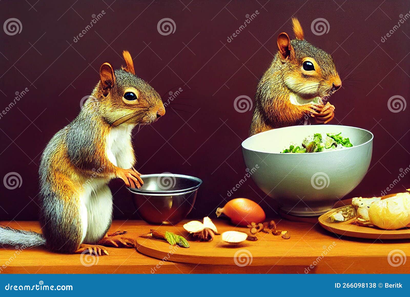 Two Squirrels Cooking in the Kitchen, Preparing Food, Generative Ai