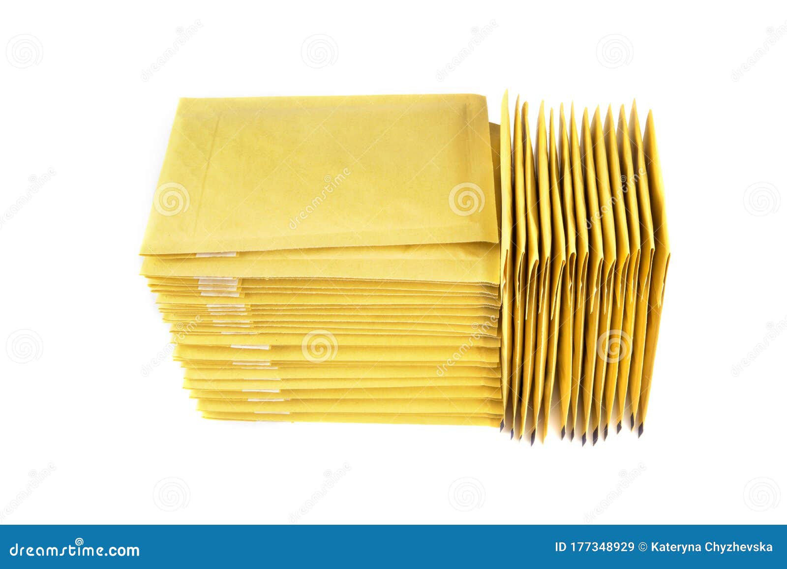 Two Stacks of Bubble Padded Envelopes Isolated on White Stock Image