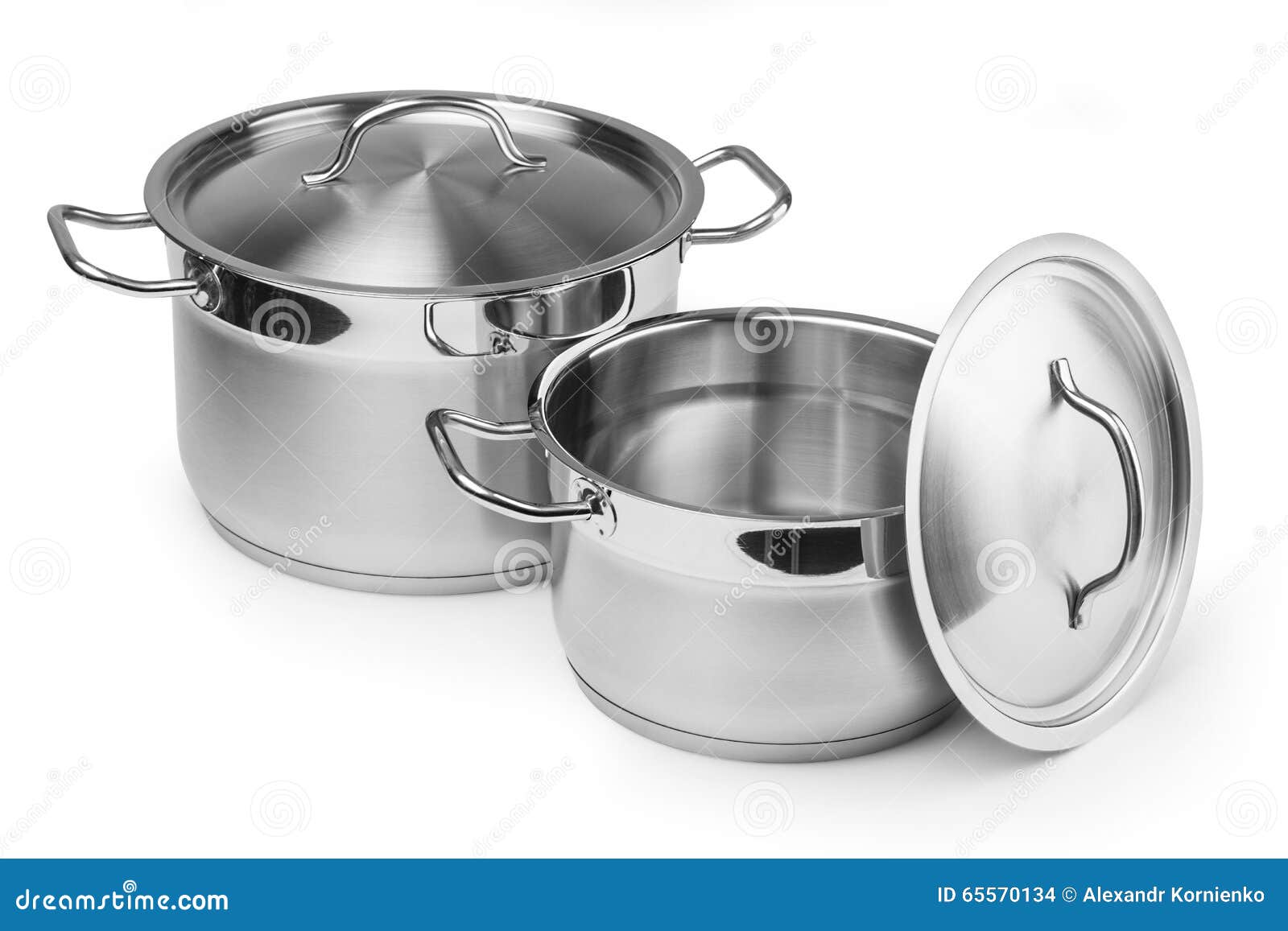 Two stainless steel pots stock photo. Image of cook, handle 65570134