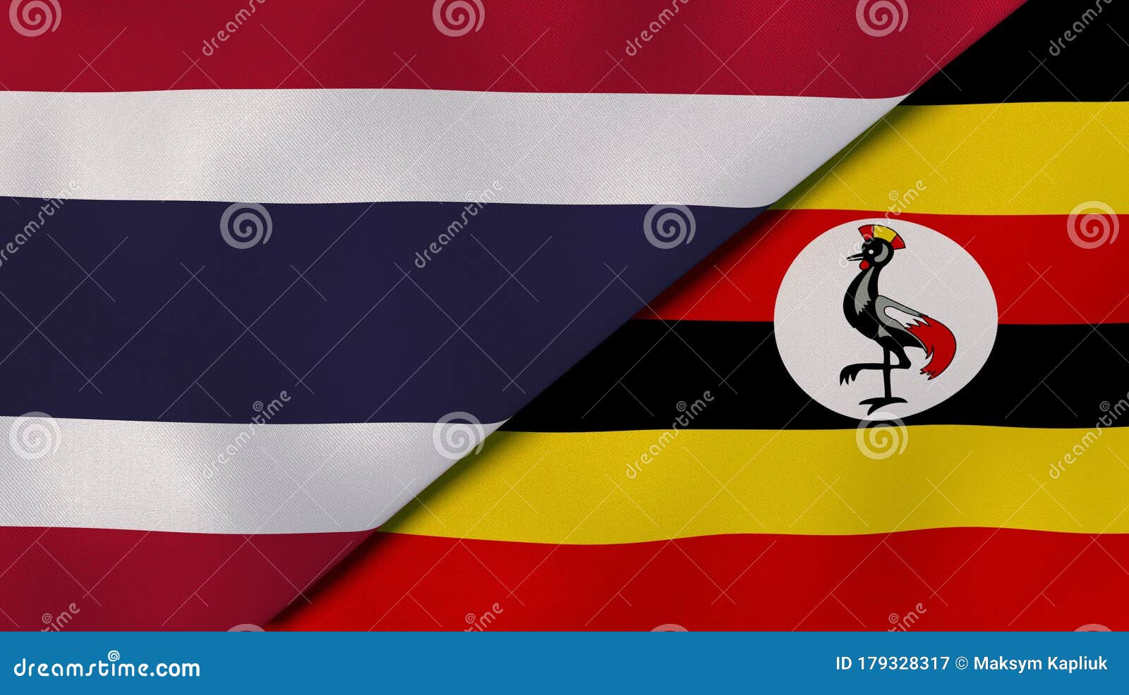 the flags of thailand and uganda. news, reportage, business background. 3d 