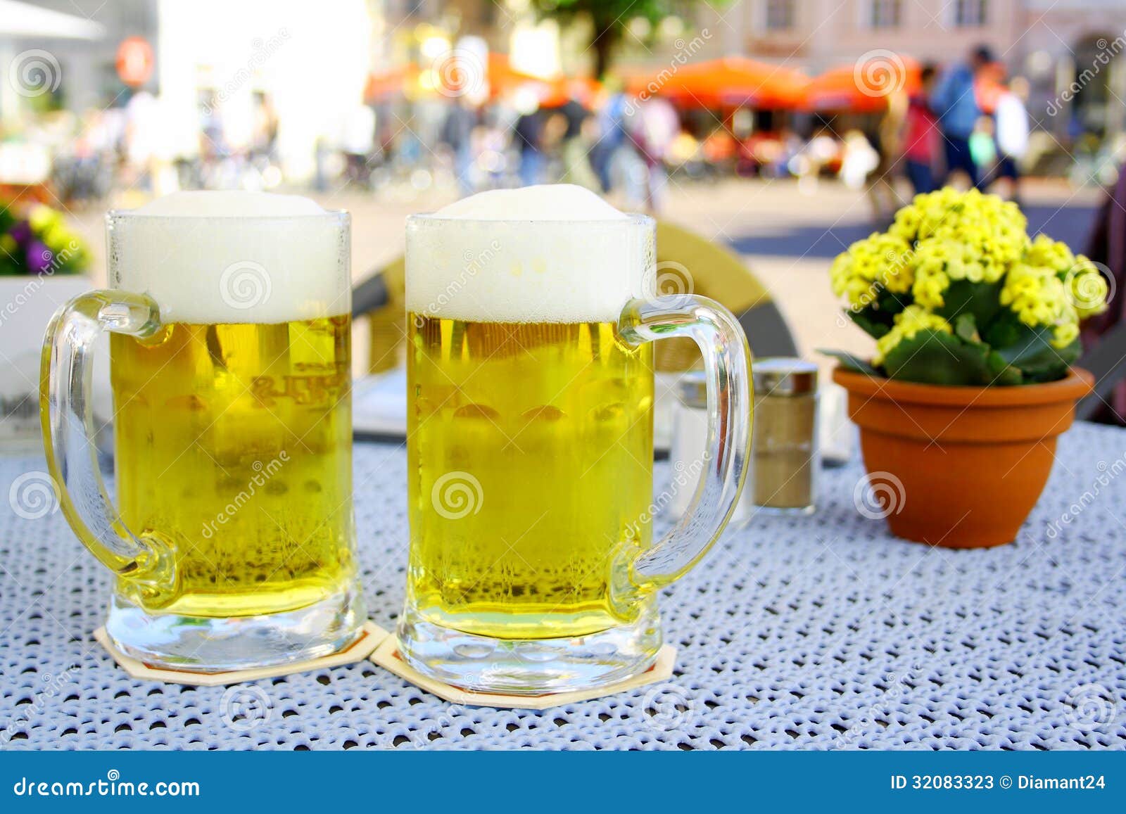 Two Steins Beer Garden In The City Stock Image Image Of