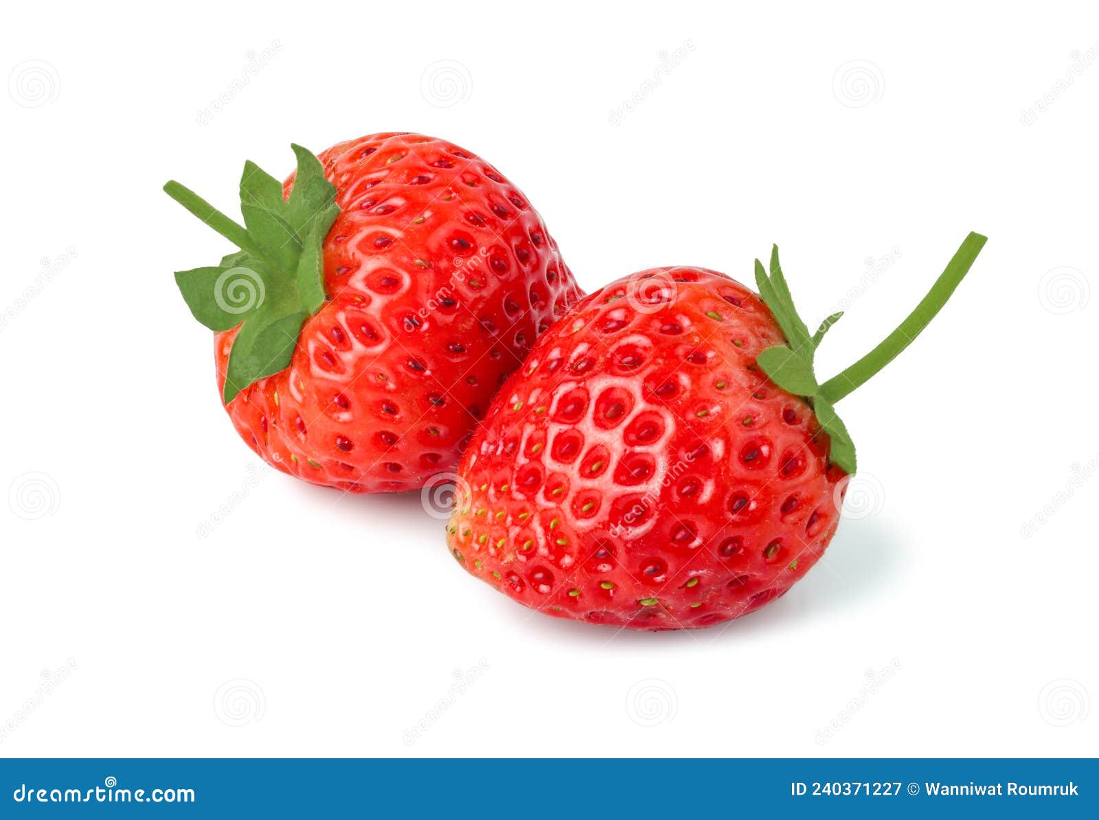 Two Strawberries Close Up on White Background, Strawberry Isolated