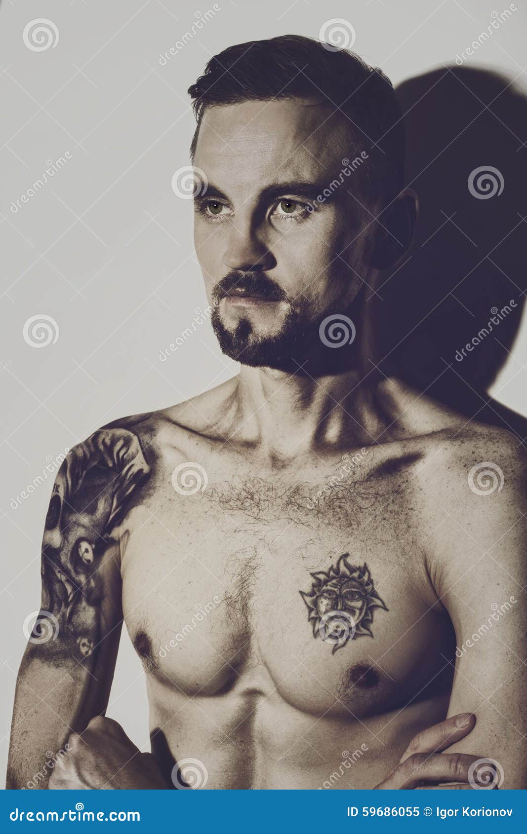 Young Naked Man with Tattoos on the Body Stock Image - Image of muscle