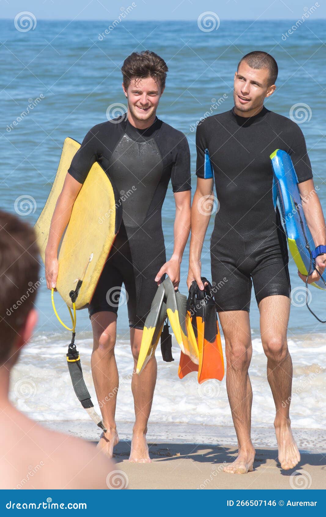 Two Surfer Bodyboard Men on Beach Stock Photo Image of young, sunrise