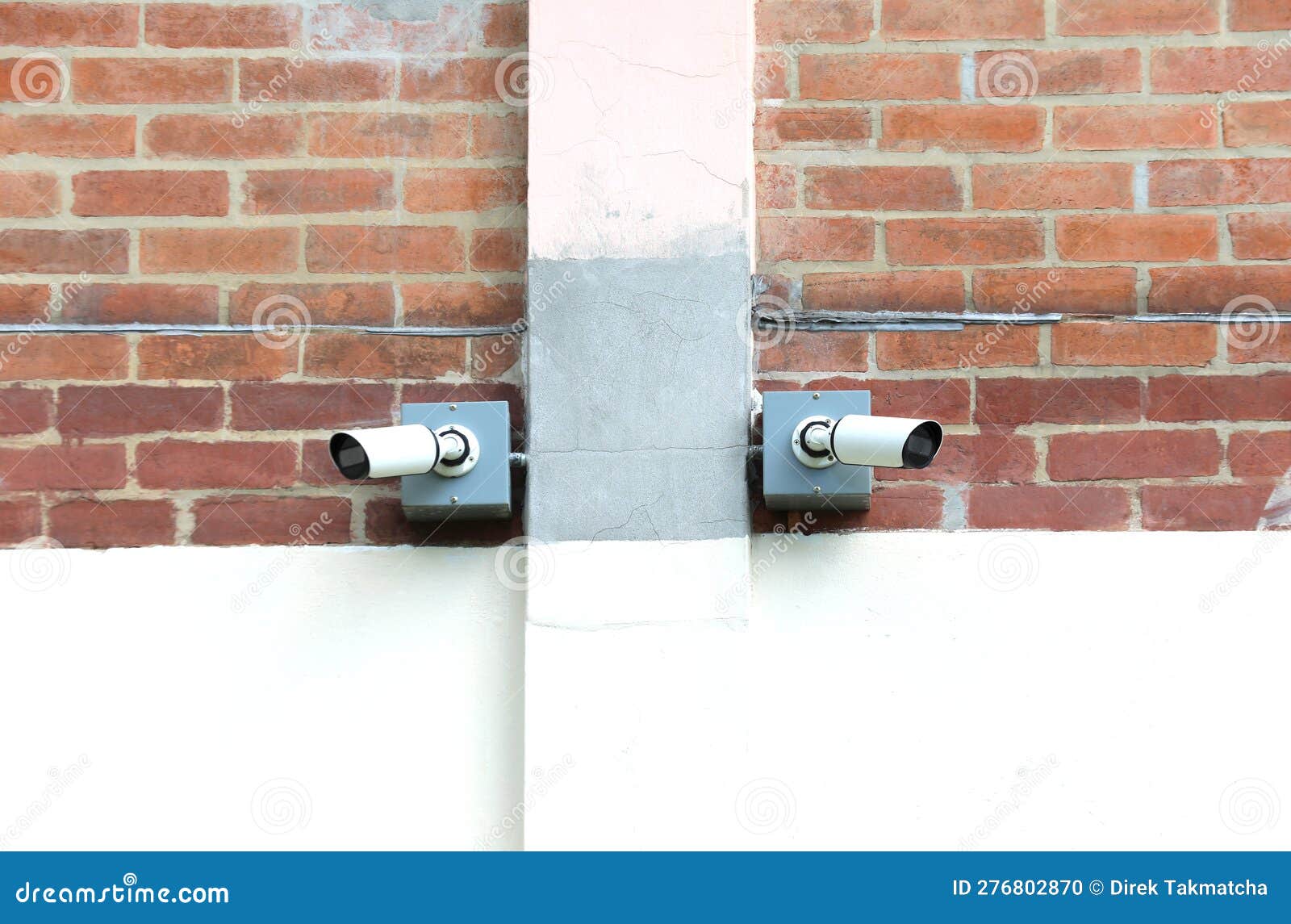 Two Surveillance Cameras on Red Brick Wall Stock Photo Image of
