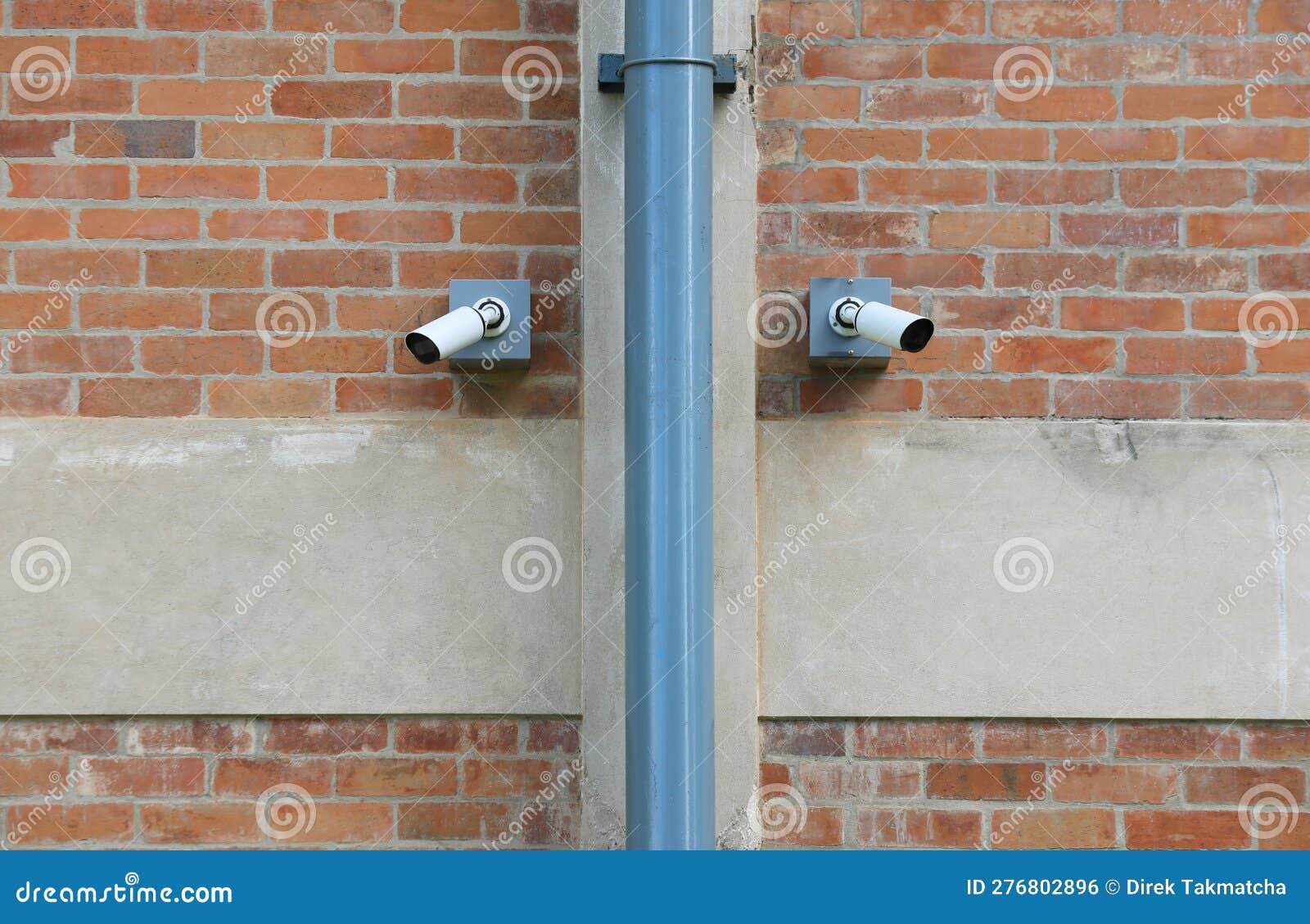 Two Surveillance Cameras on Red Brick Wall Stock Photo Image of
