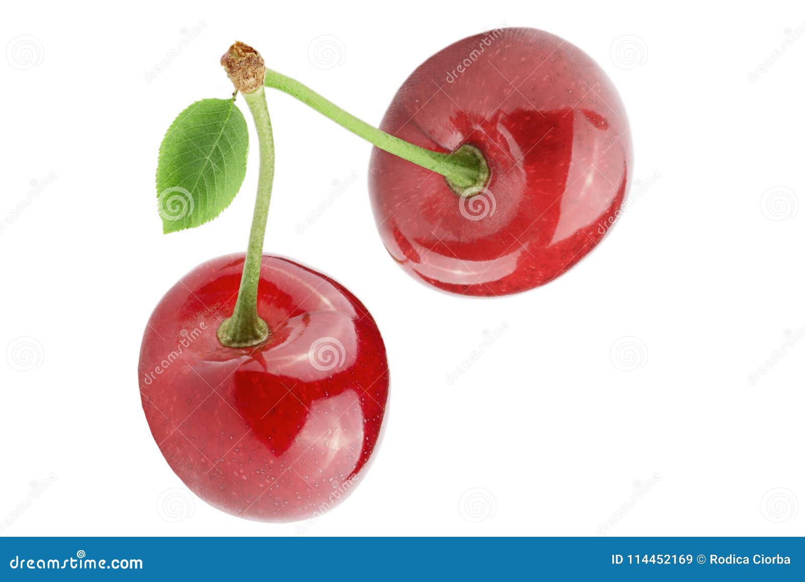 Two Sweet Cherries With Leaf Isolated On White Stock Image - Image of ...