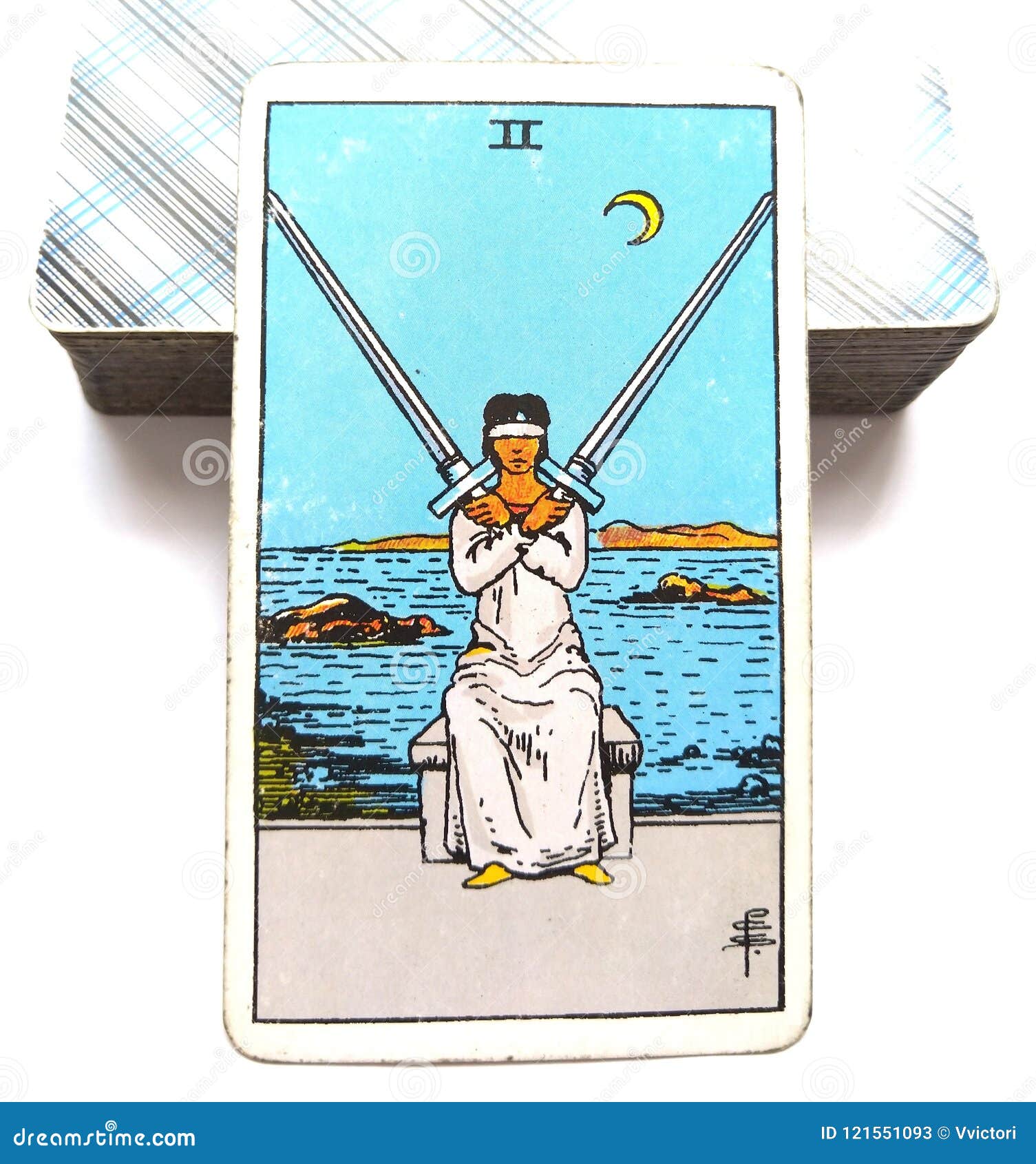 2 two of swords tarot card mental decisions stressful/painful decisions cross purposes