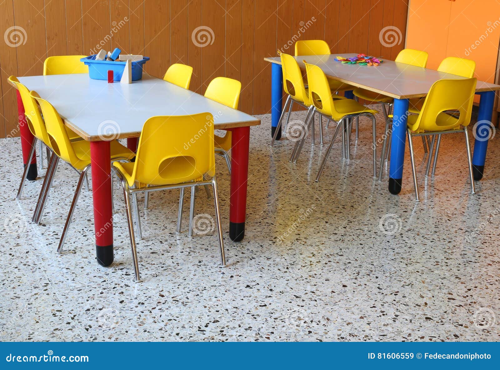 Two Tables in the Classroom of Kindergarten Stock Image Image of