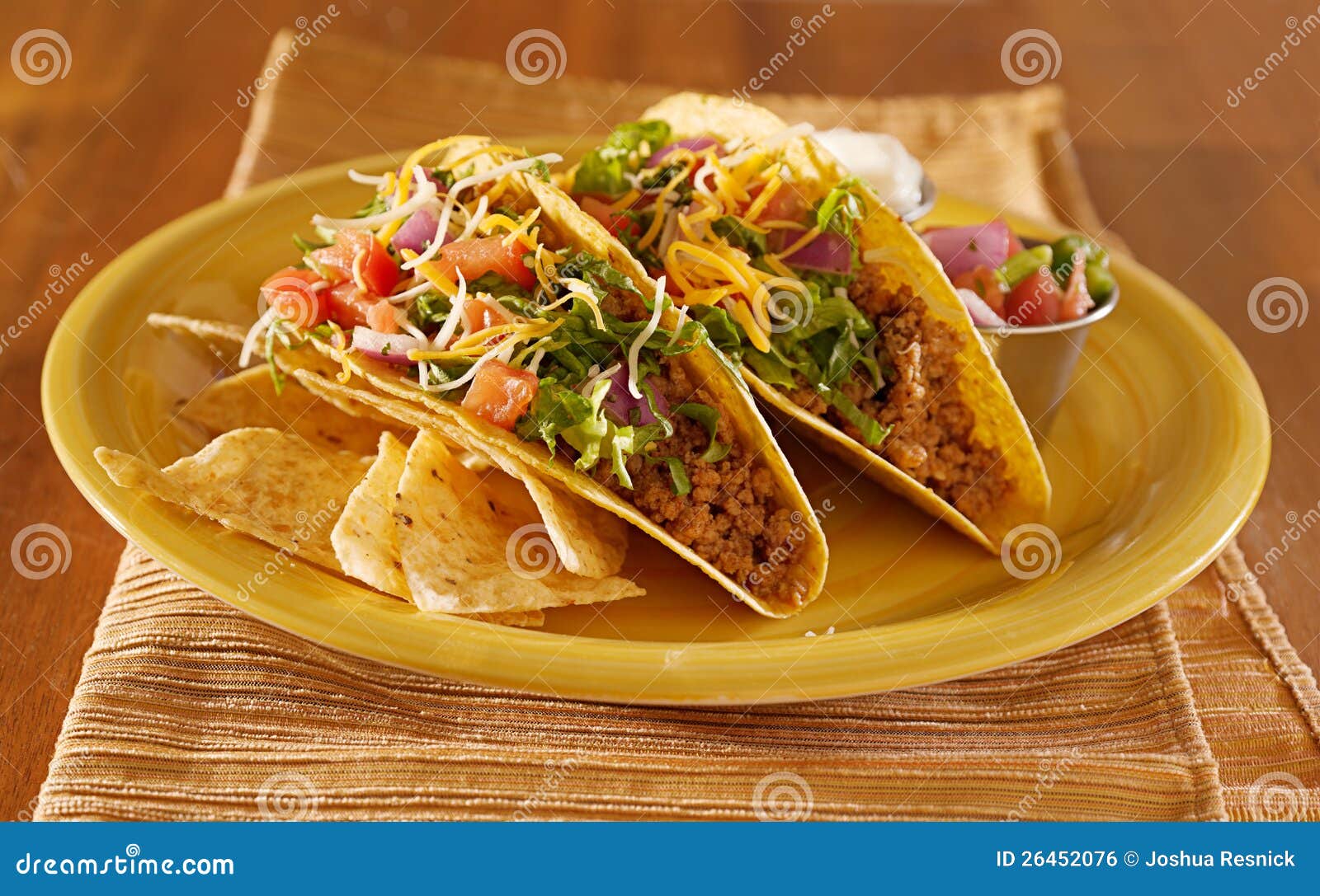 Two Tacos with Salsa and Sour Cream Stock Photo Image of plate