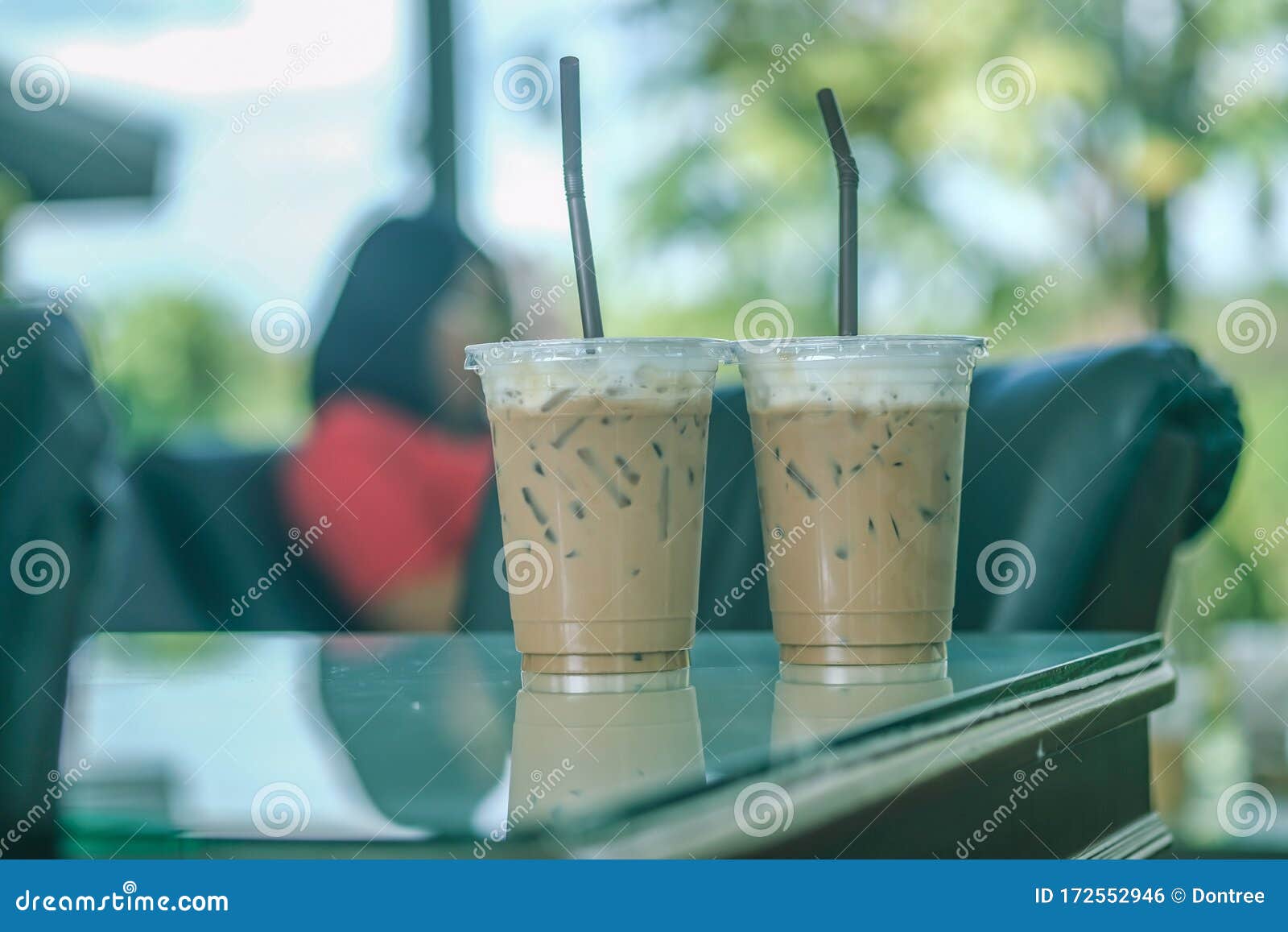 Two Take Away Plastic Cup of Iced Coffee Latte Stock Photo - Image of