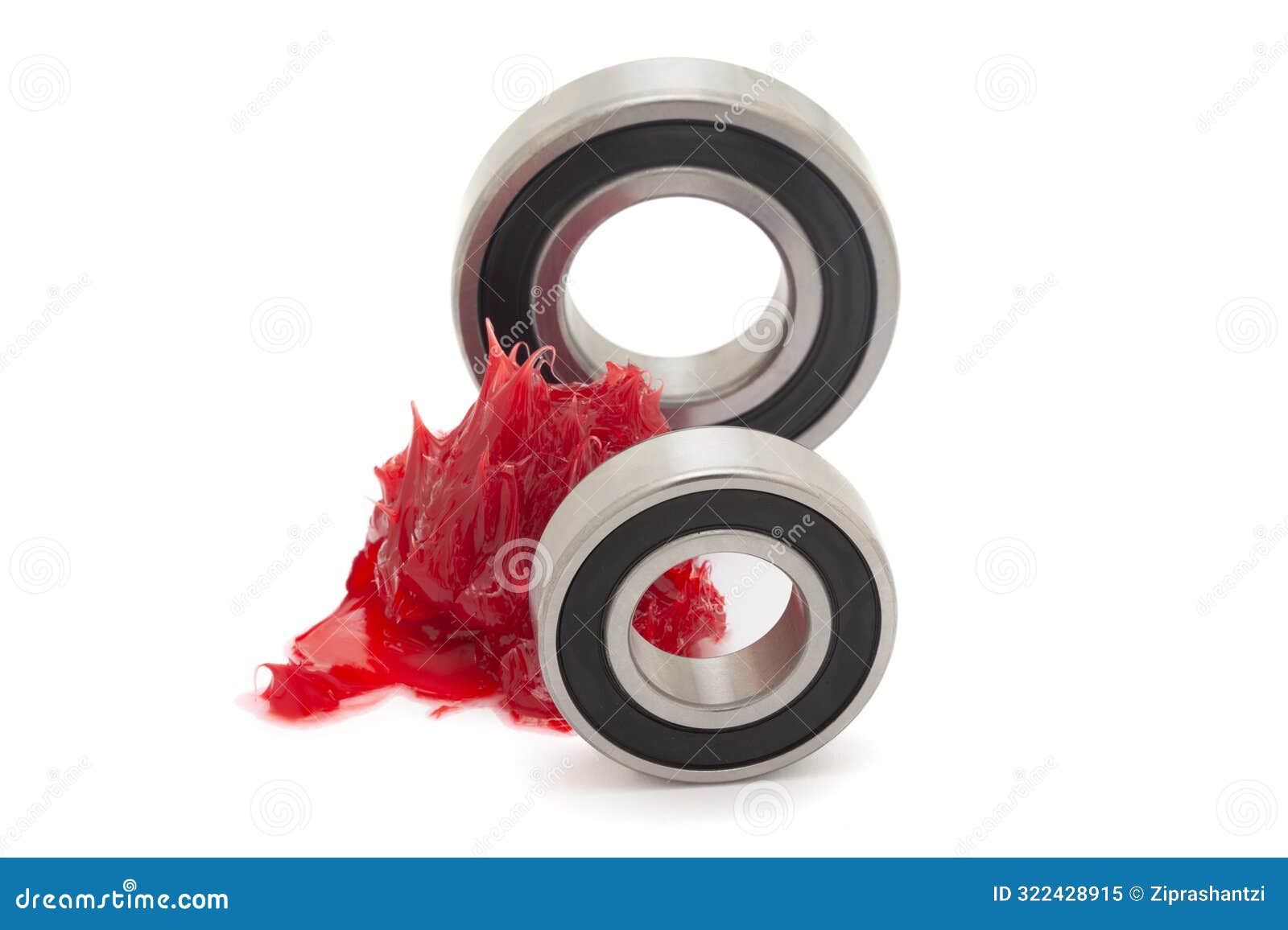 two tapered roller bearing with red lithium grease (machinery lubrication).  on a white