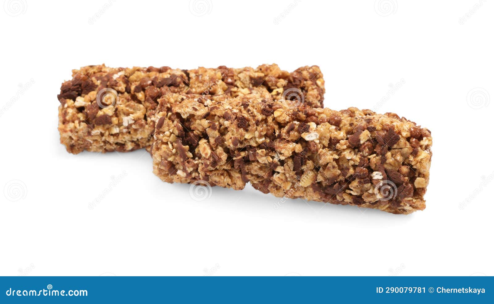 Two Tasty Granola Bars Isolated on White Stock Image Image of muesli