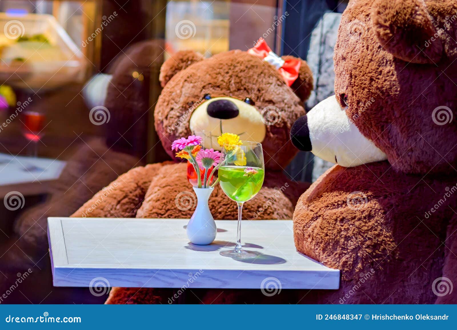 Two Teddy Bears on a Romantic Date Stock Image Image of celebration