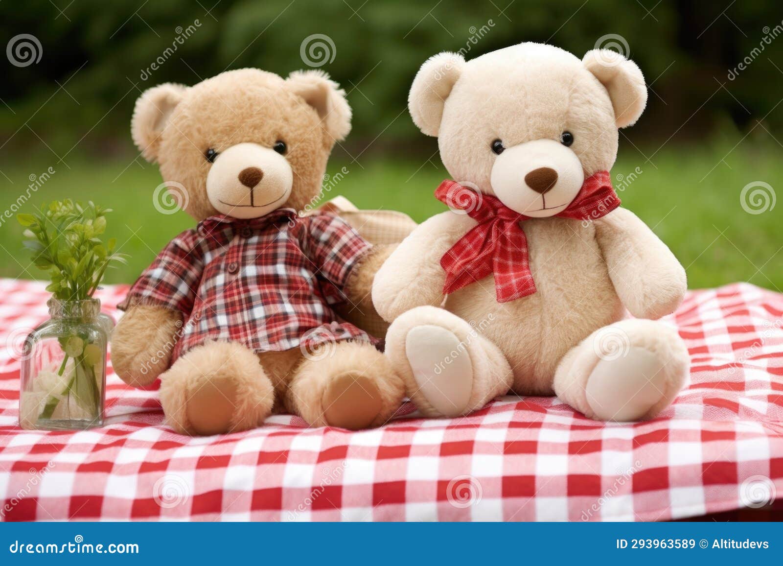 Two Teddy Bears Seated on a Picnic Blanket Stock Image Image of cute