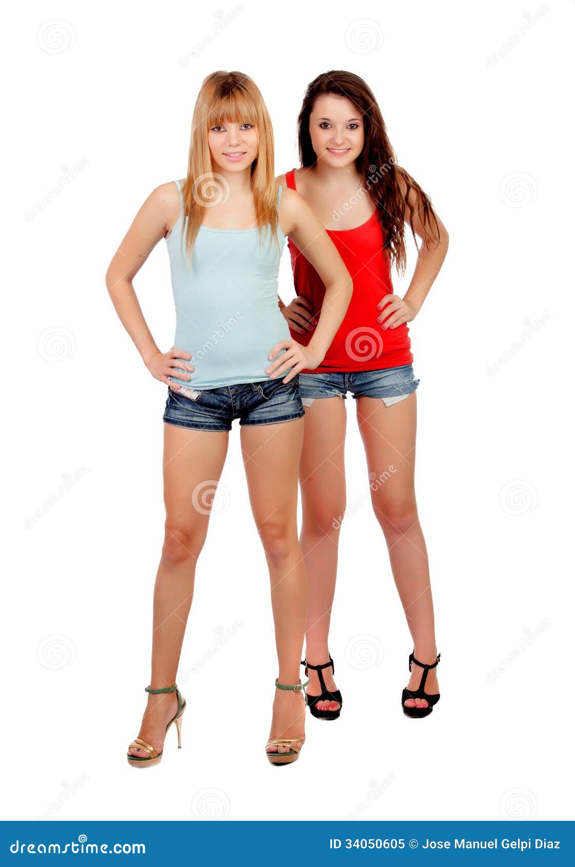 Two Teen Sisters with Jeans Shorts Stock Image - Image of affection,  relationship: 34050605