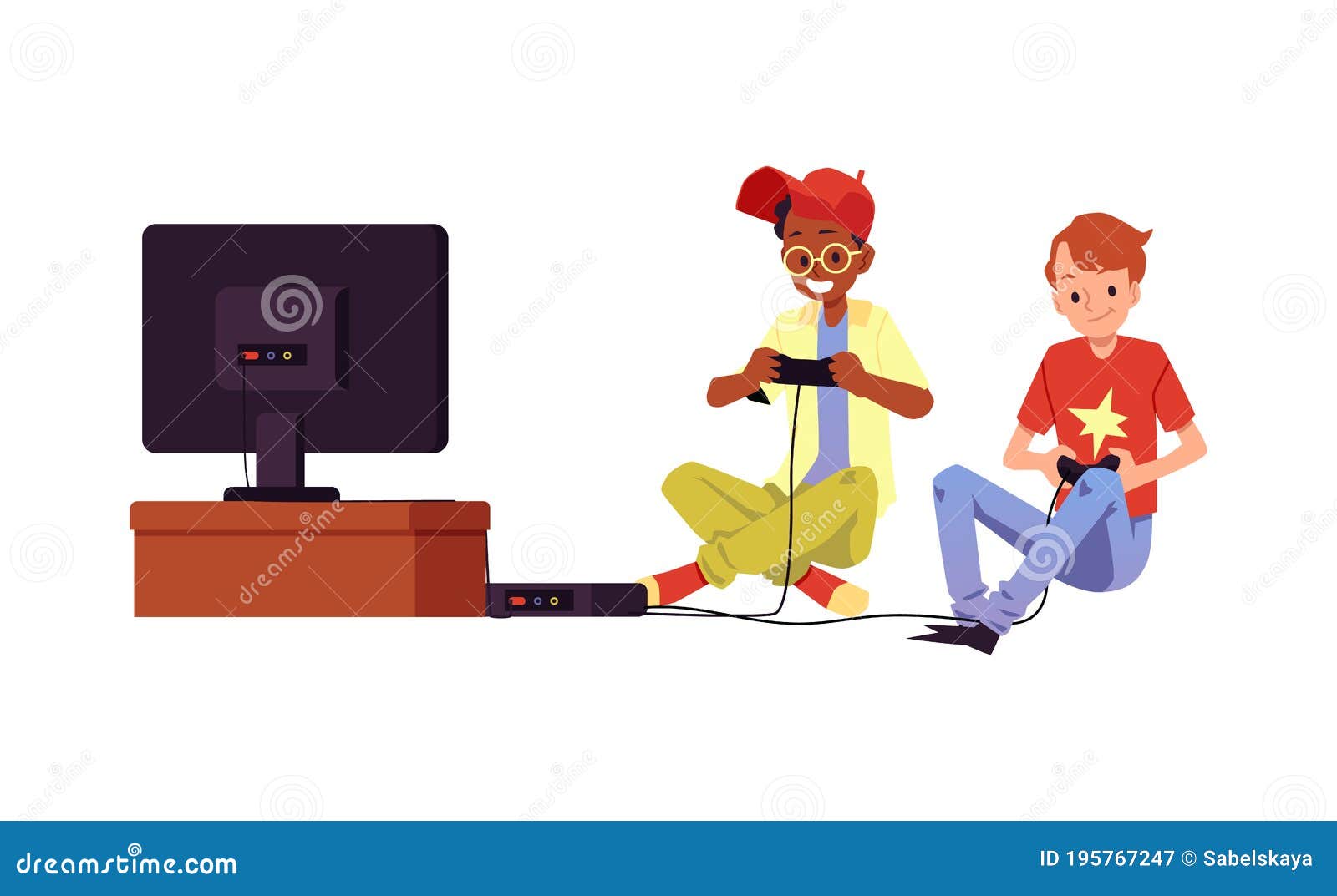 Teenagers Playing Video Games Together-vector Isolated Illustration. Stock  Vector - Illustration of playstation, teen: 195767247