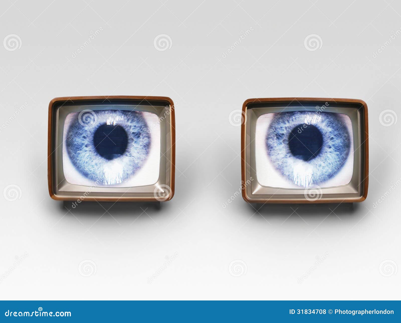 Two Television Sets with Eyes on Screens Stock Photo Image of look