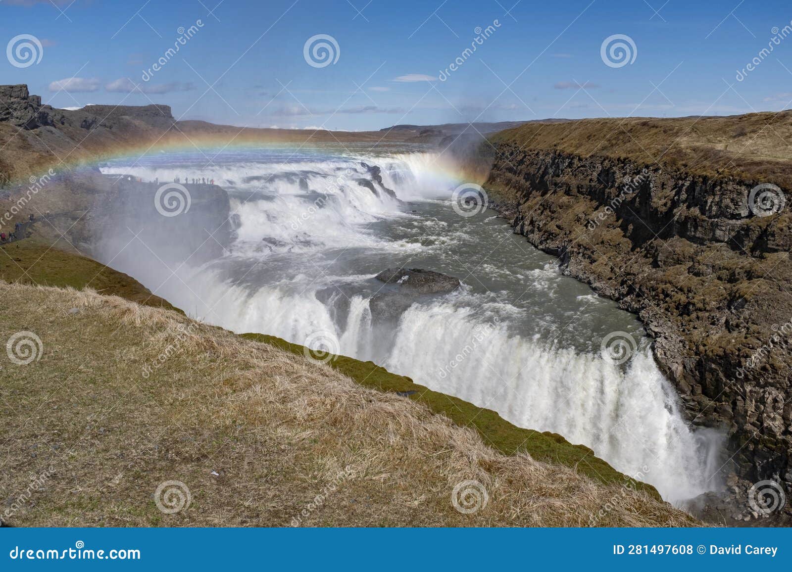 Gullfoss Waterfall With Rainbow Is Located In The Canyon Of The Hvítá