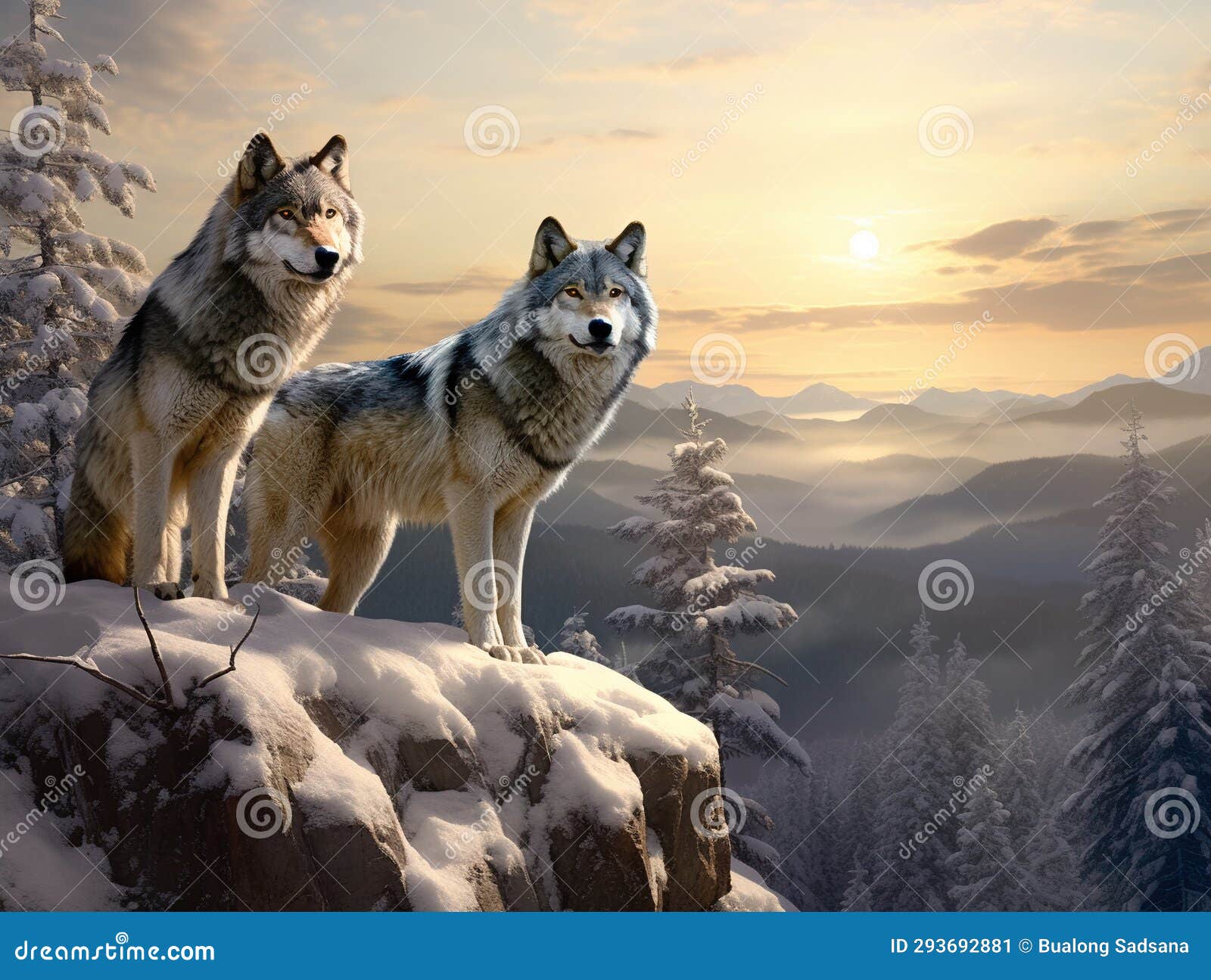 Two timber wolves on ridge stock illustration. Illustration of american
