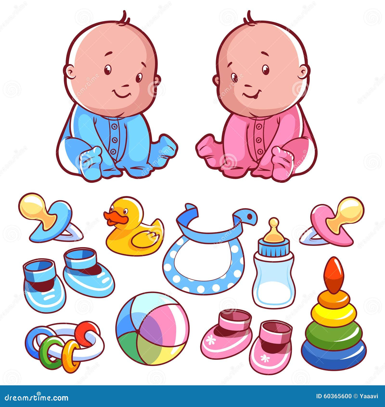 Download Two Toddler, With Baby Items. Stock Vector - Image: 60365600