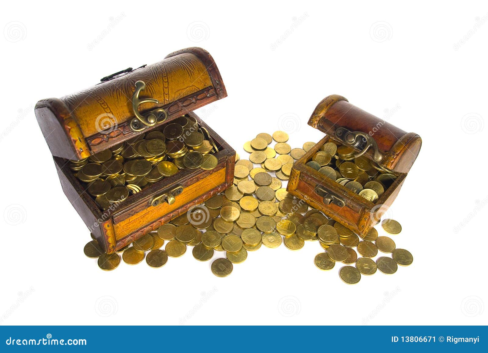 Two Treasure Chests with Gold Coins Stock Image Image of white, large