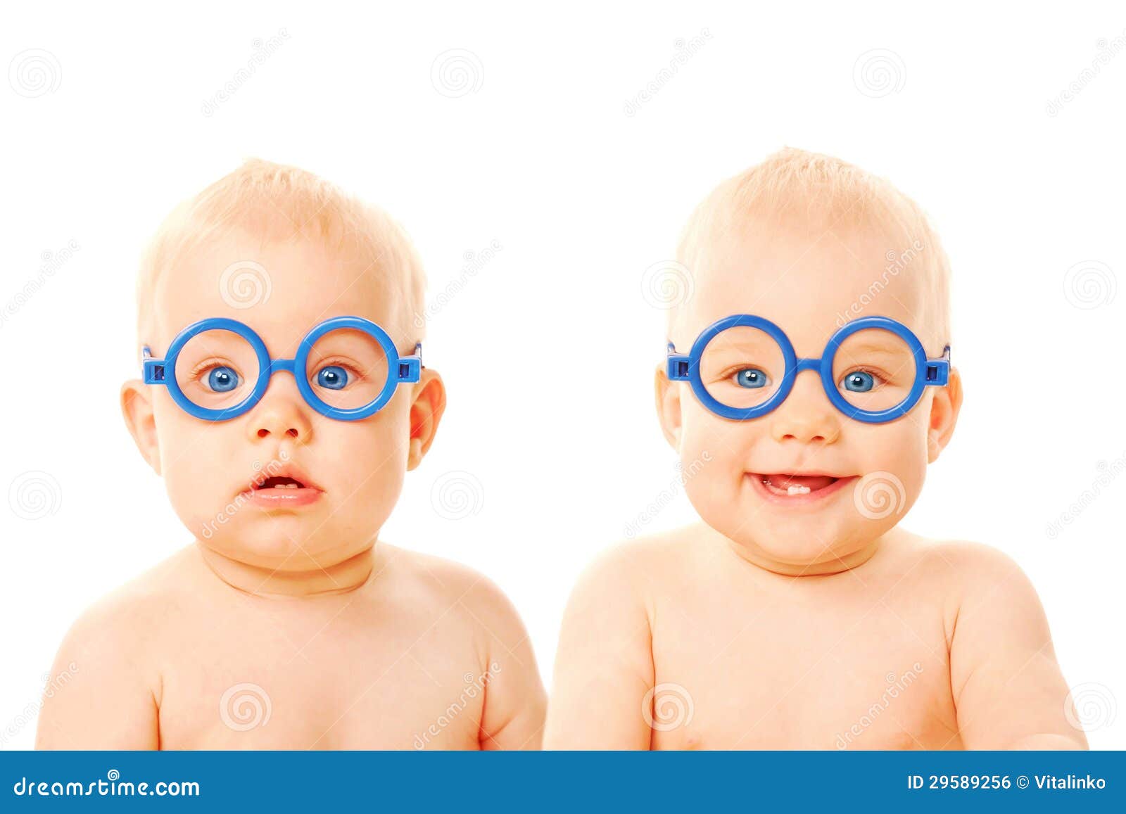 Two Twins Babies Boys Wearing Glasses. Stock Photo Image 29589256