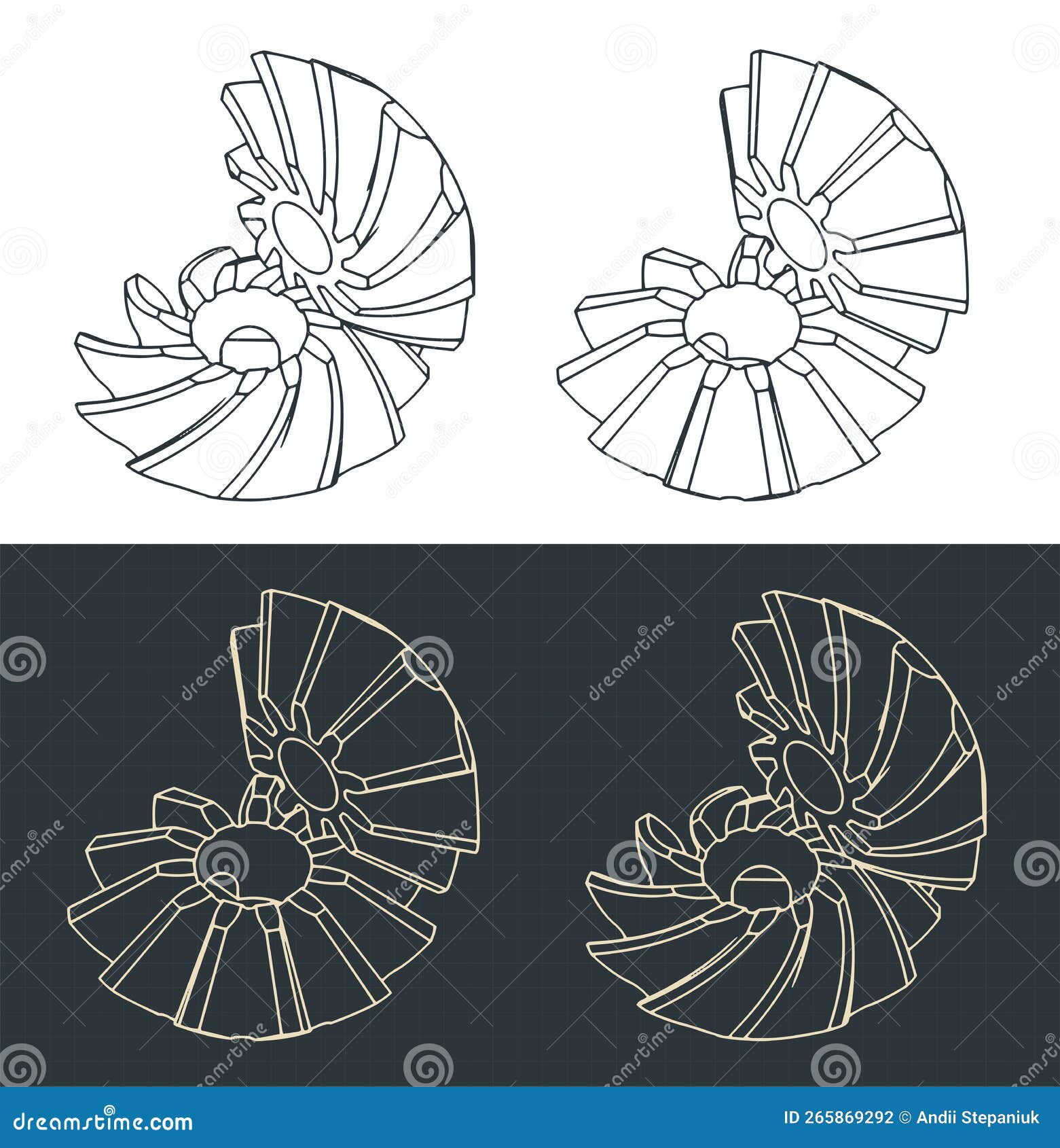 Two Types of Bevel Gears Isometric Blueprints Stock Vector