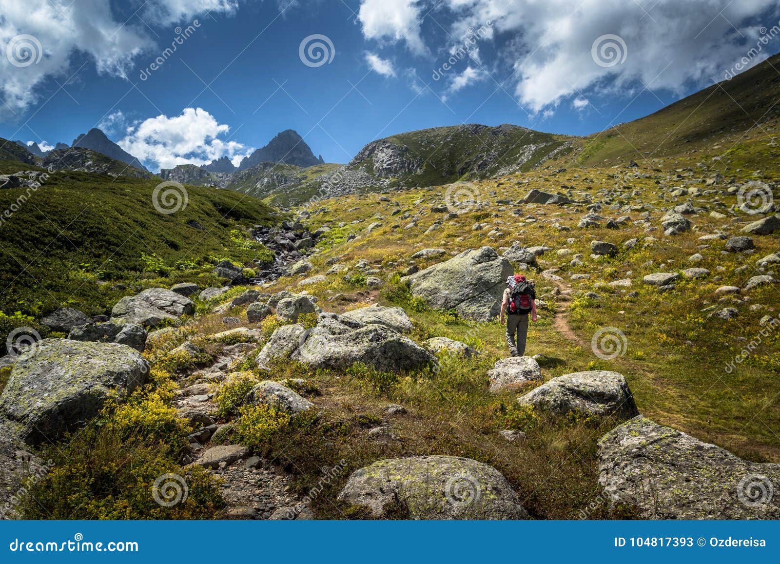 hikers with large backpacks hiking on mountain kackarlar