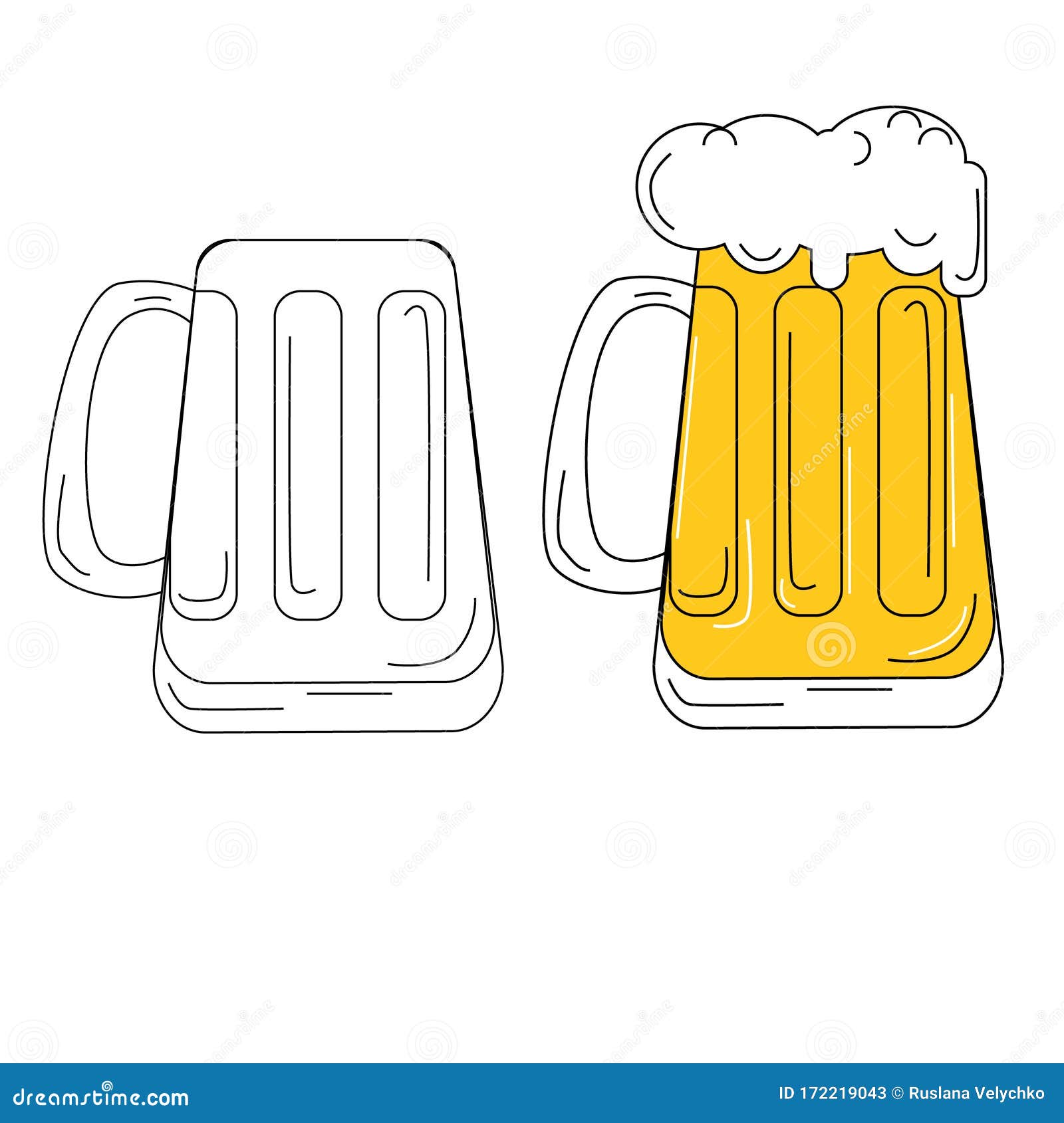 Two Vector Cartoon Beer Glass Empty and Full. Isolated on White Background.  Print or Poster Design, Web Sites, Printed Stock Vector - Illustration of  closeup, graphic: 172219043