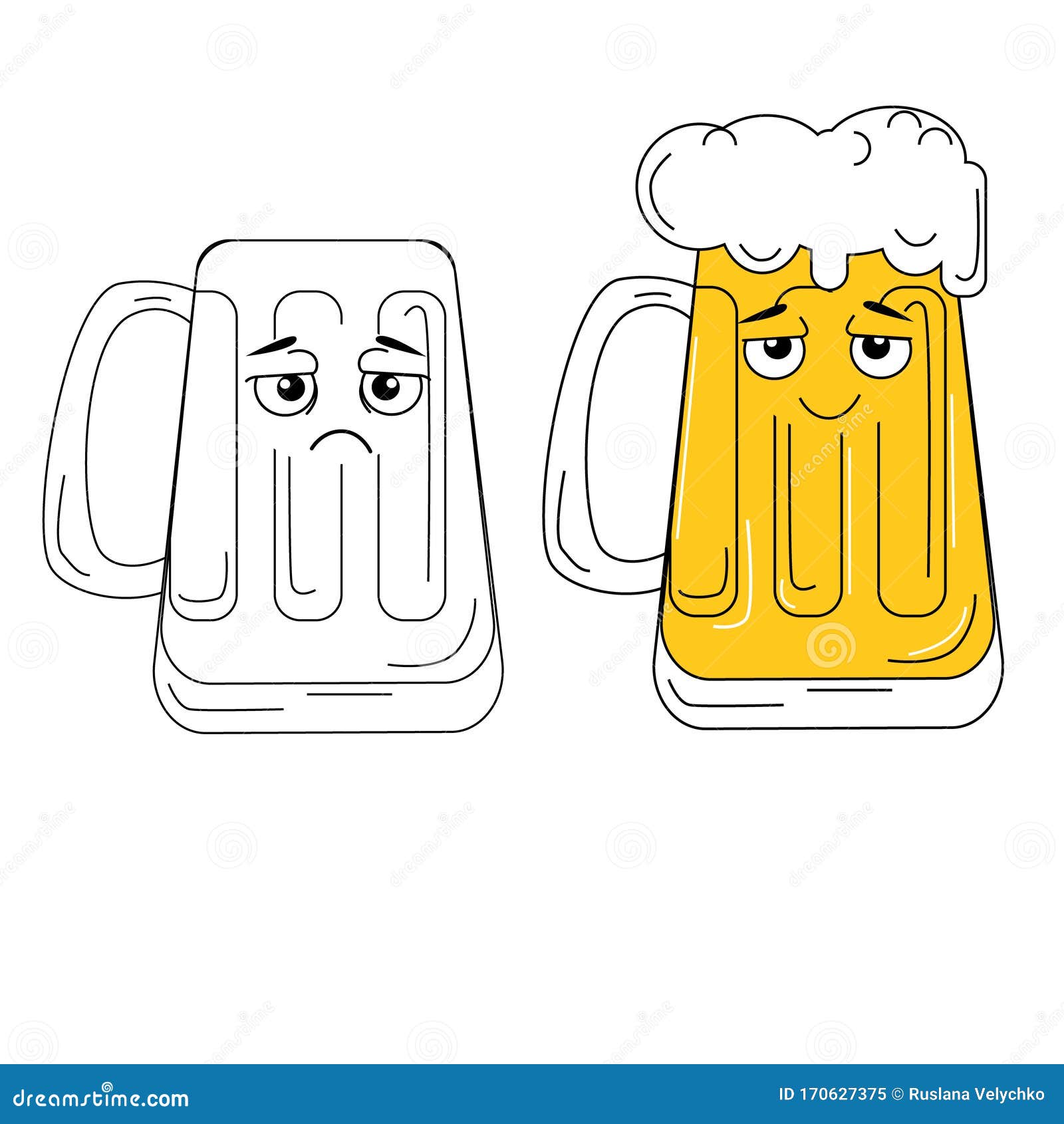 Two Vector Cartoon Beer Glass Empty and Full, Sad and Happy. Isolated on  White Background. Print or Poster Design for Stock Vector - Illustration of  craft, icon: 170627375