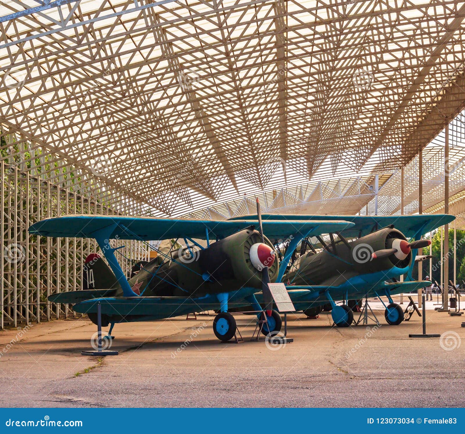Two Vintage Airplanes in Hangar Editorial Stock Image Image of
