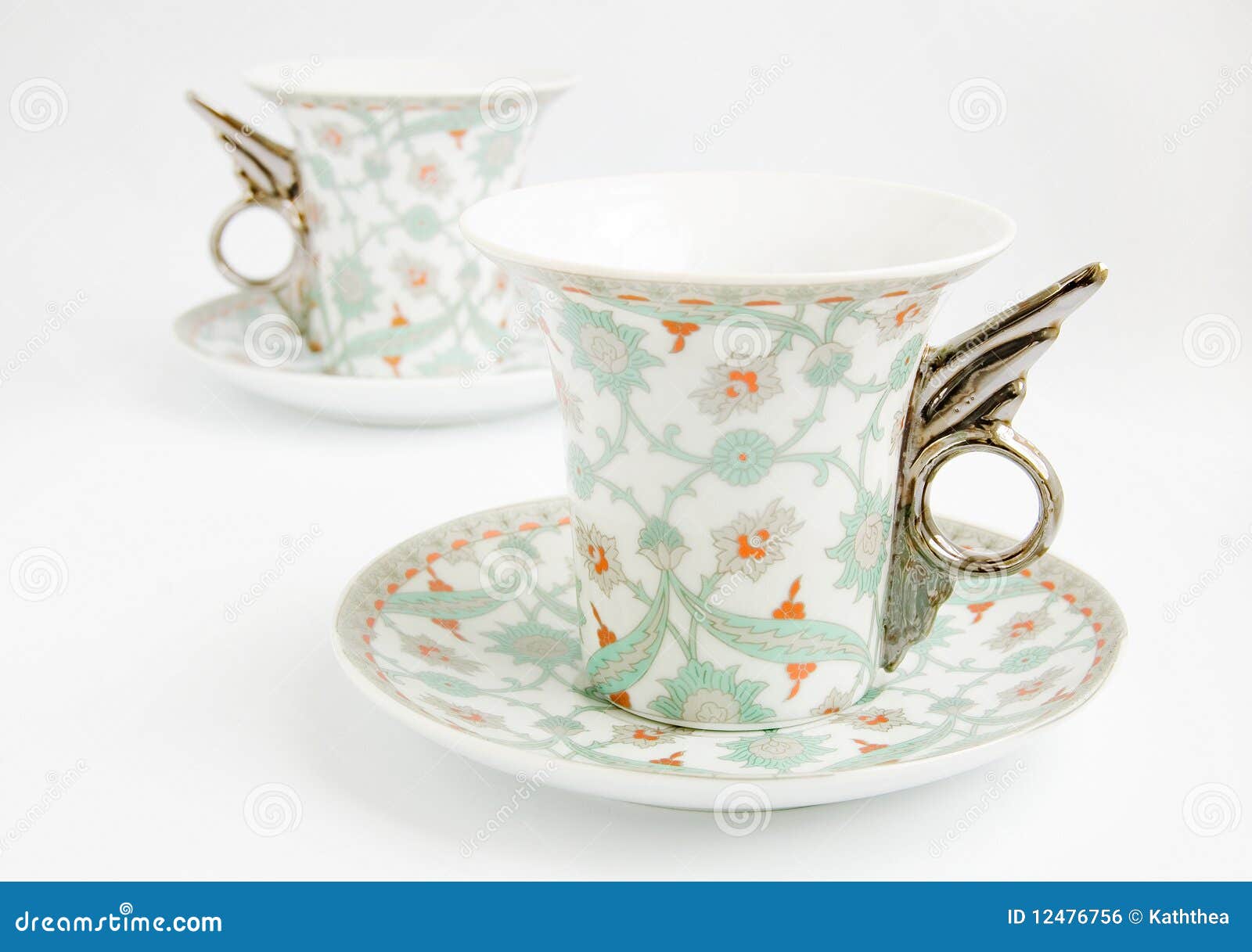 Two Vintage Cups with Handles in Form of Wings Stock Photo Image of