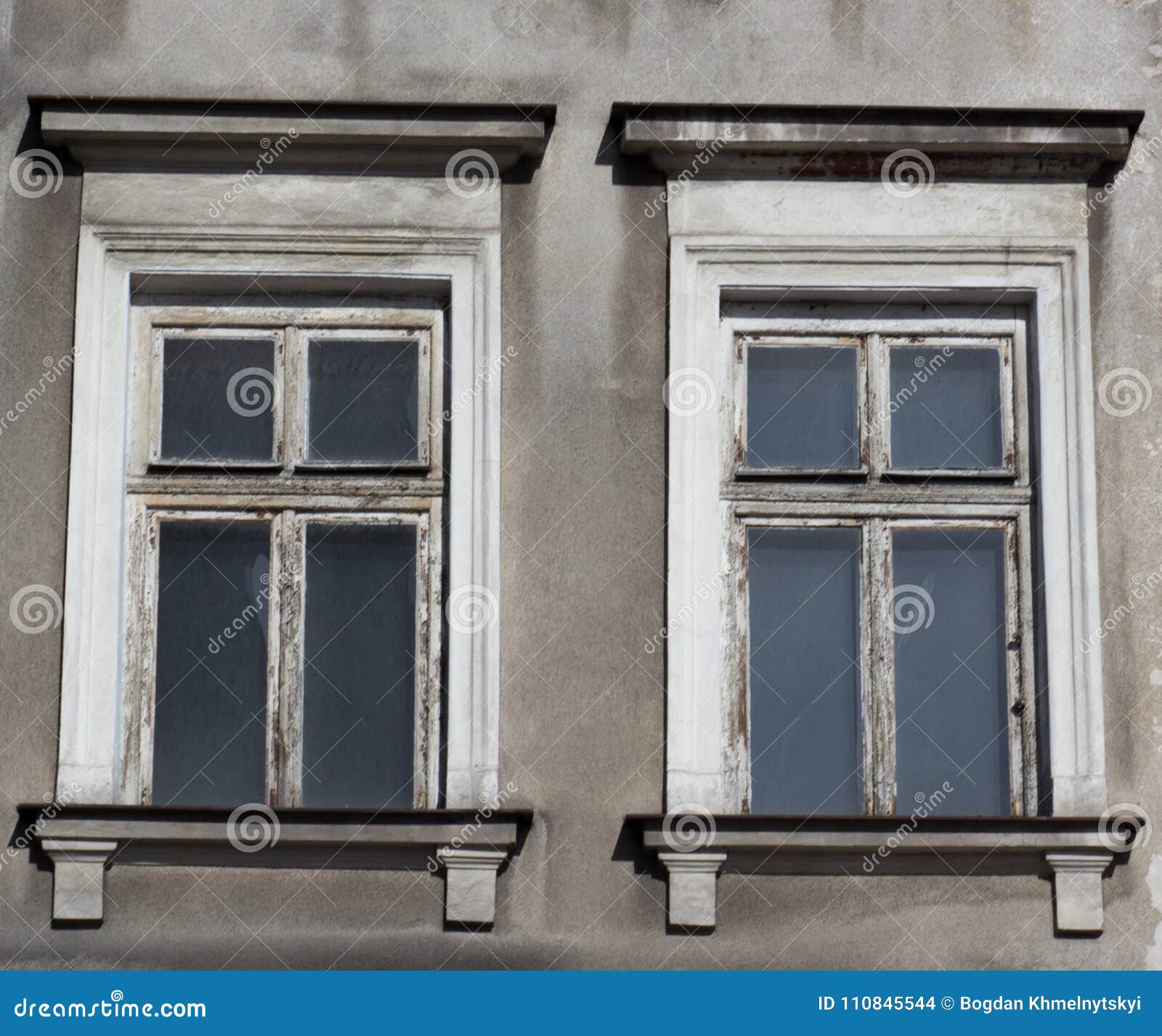 Two Vintage Front Glass Windows Of An Old House Stock Photo Image Of