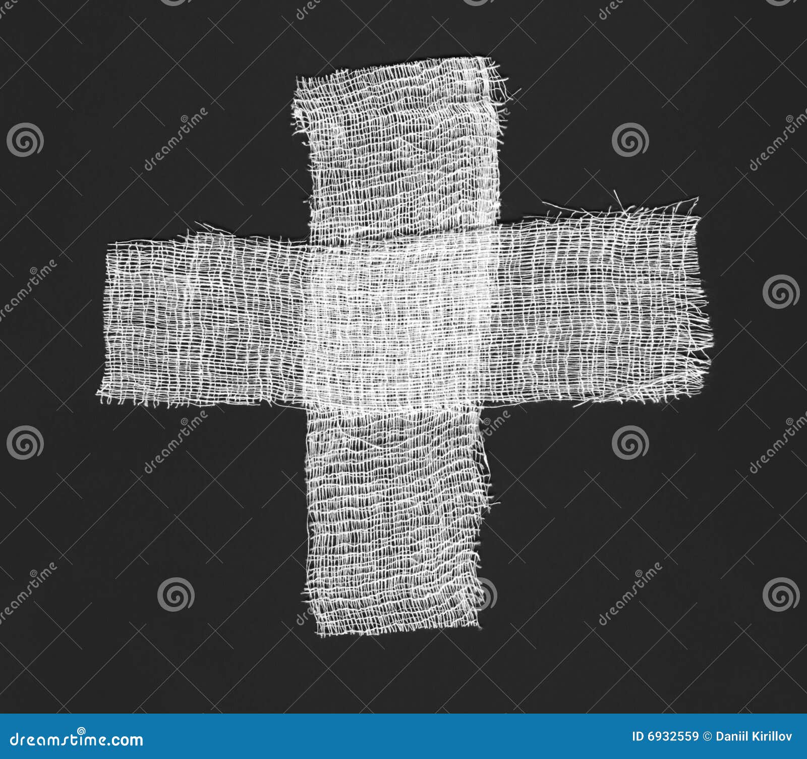 Two white bandages on black. Two white bandages forming a cross on black background