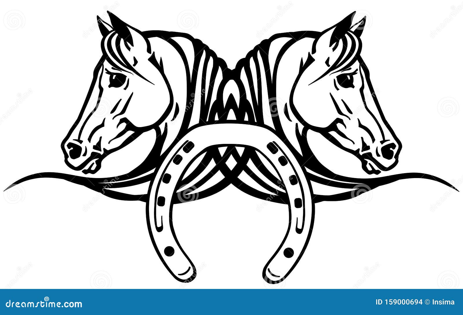 Two White Heads of Horses with Shoe Stock Vector - Illustration of ...