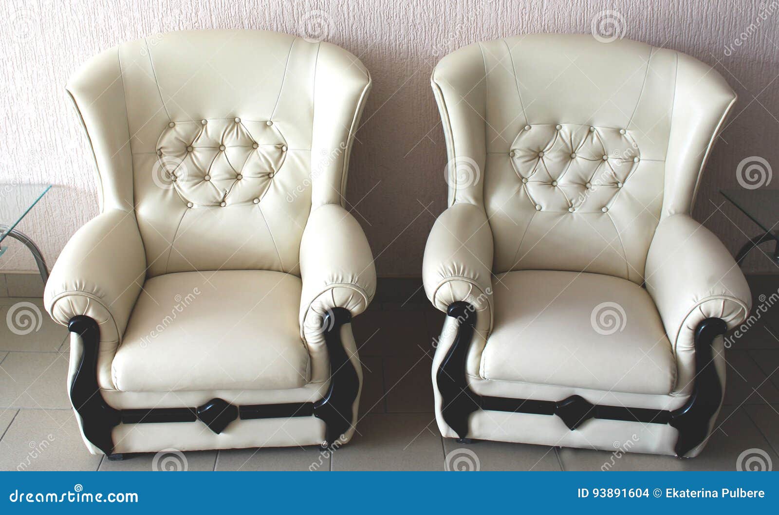 Two White Leather Armchairs Stock Photo Image Of Architecture