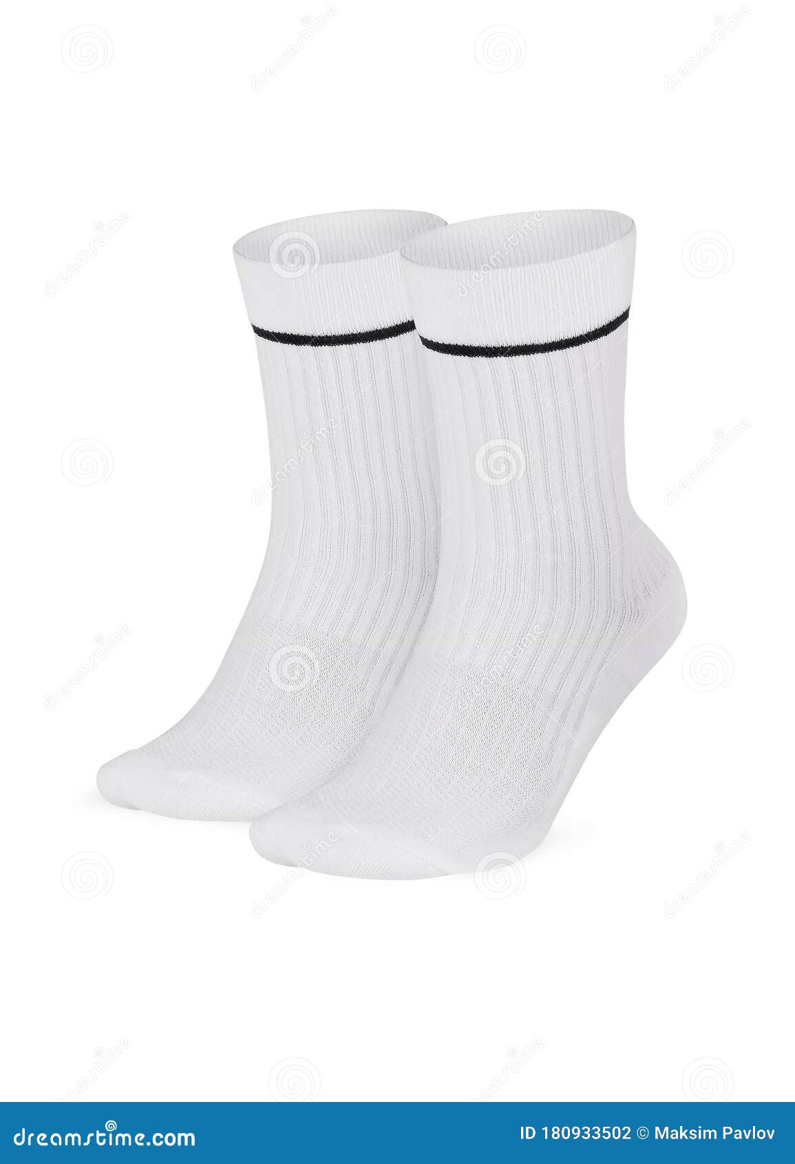 Two White Socks with a Black Stripe Isolated on White Background. One ...