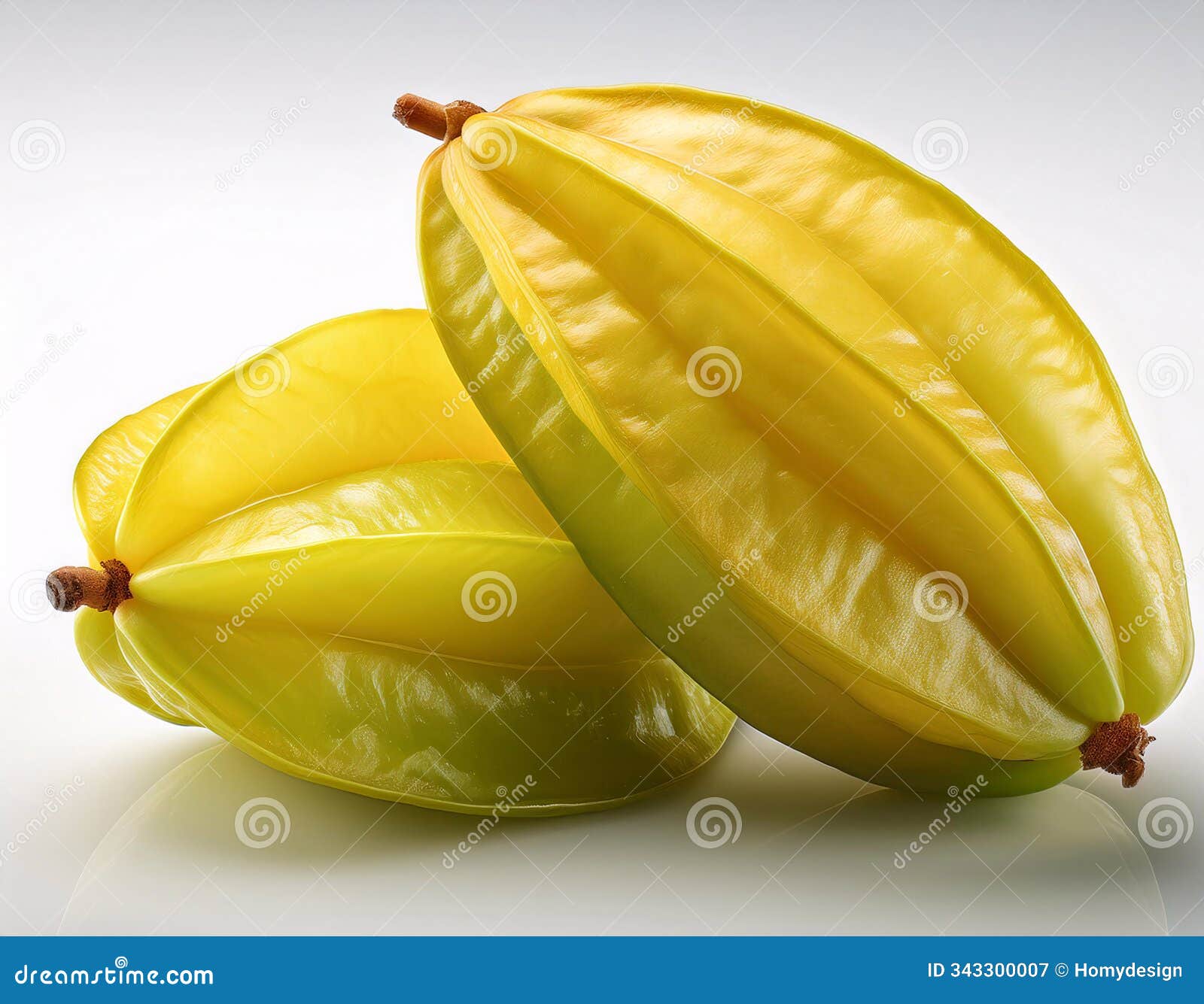 two whole star fruits, showcasing their unique star-d cross-section