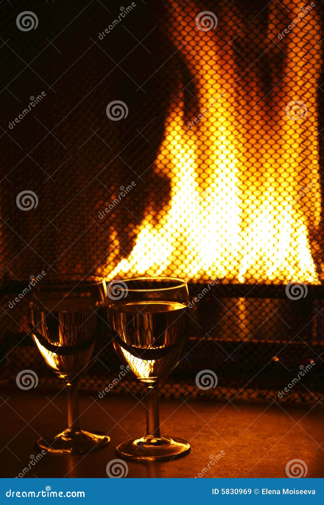 Two Wine Glasses Against Fireplace Stock Image Image of wineglass