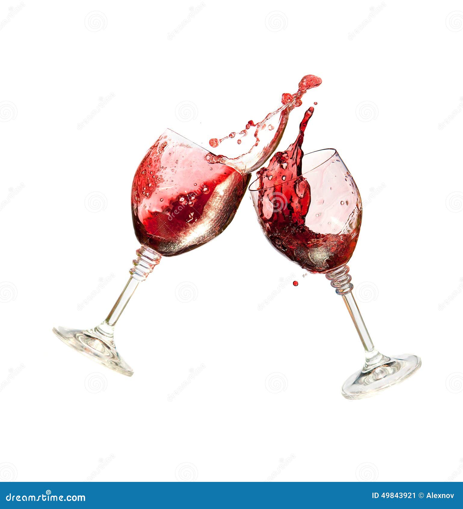 Two Wine Glasses Clinking Together In A Splashy Toast Stock Photo