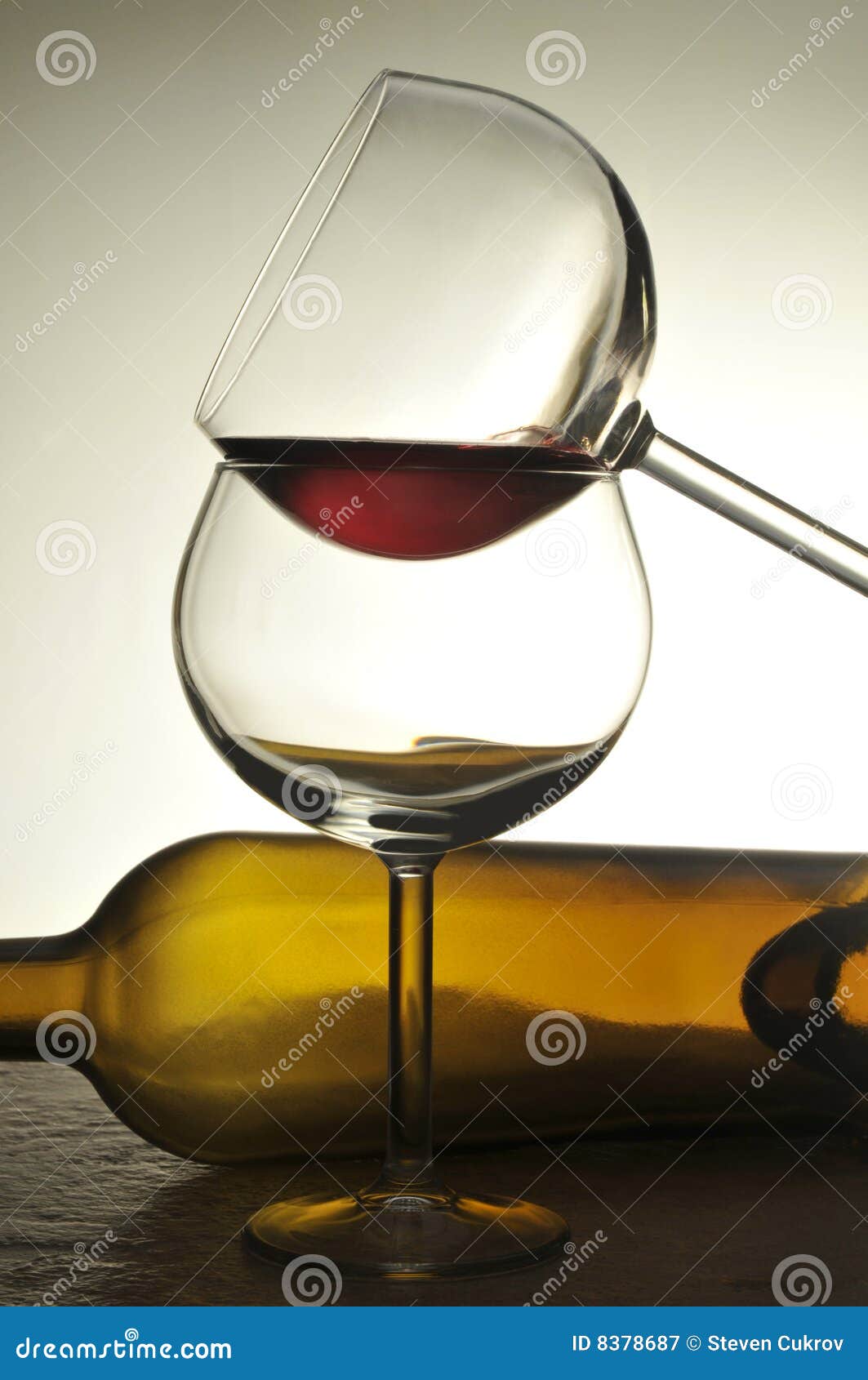 Two Wine Glasses with Horizontal Bottle Stock Image Image of balanced