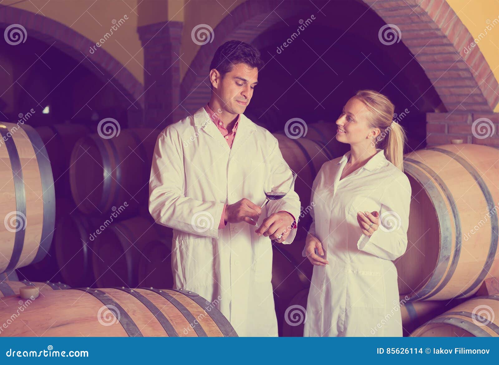Two Wine House Workers Checking Quality of Product Stock Photo Image of alcohol, expert 85626114