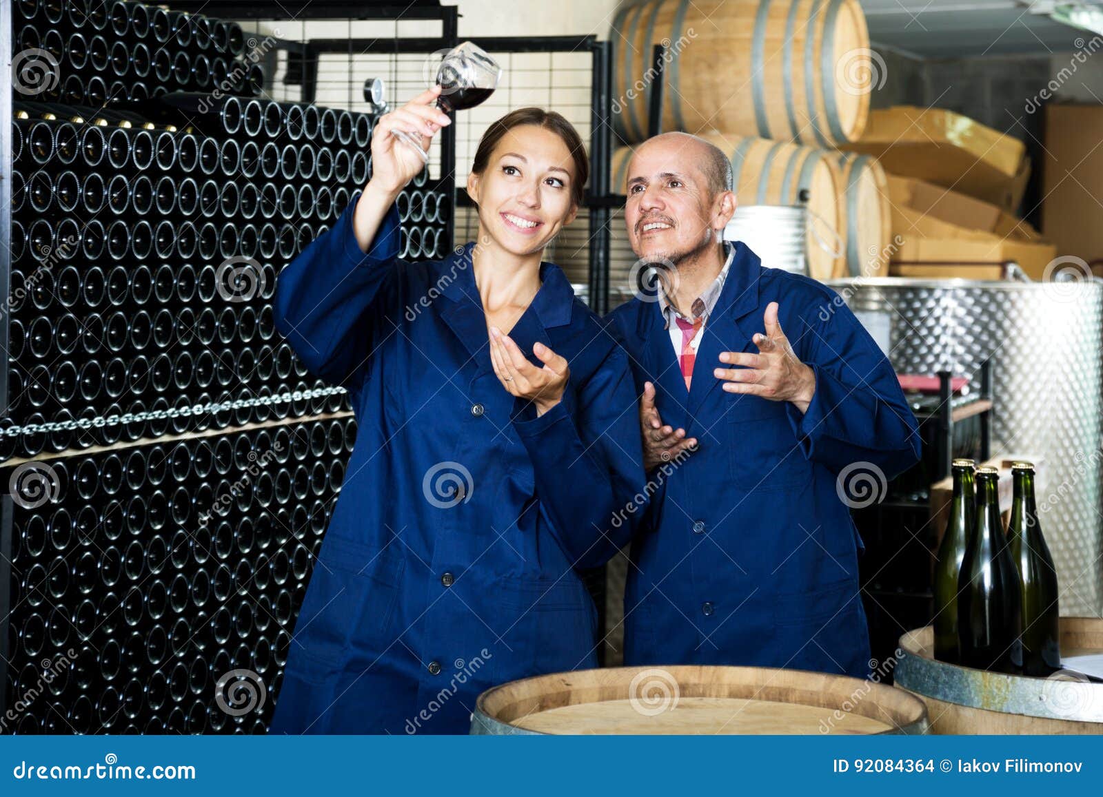 Two Winery Workers Holding Glass of Wine Stock Photo Image of