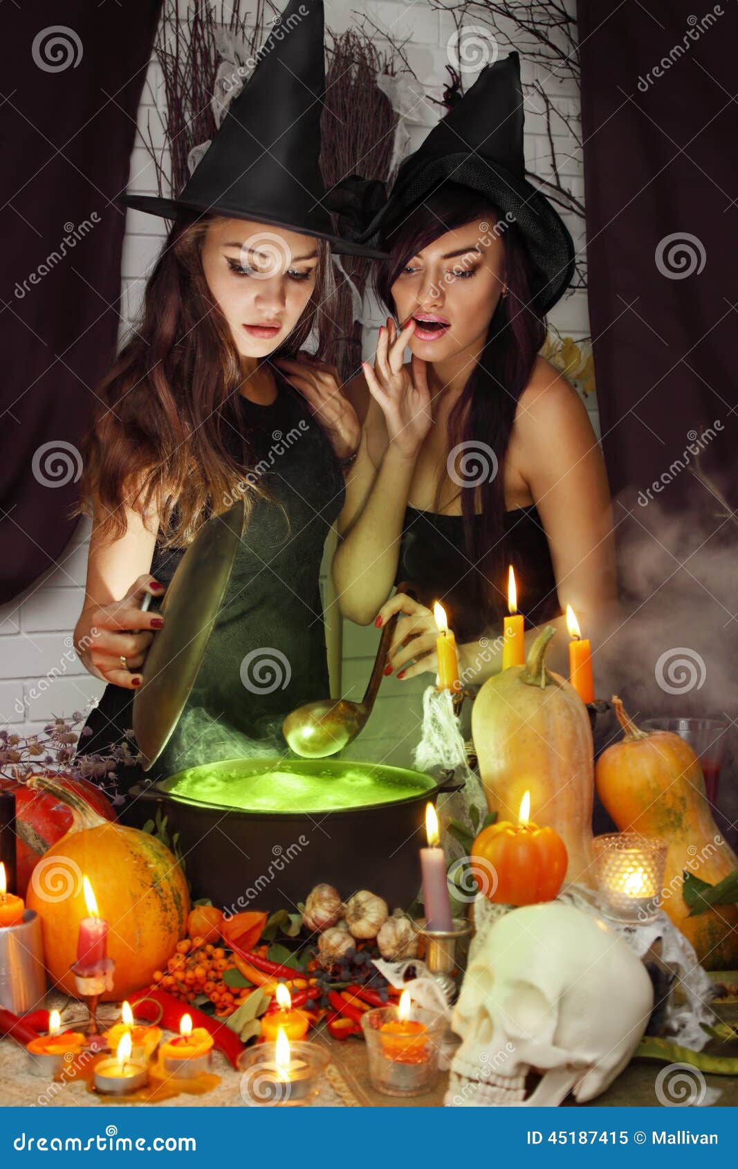 Two witches brew potion stock image. Image of cauldron 45187415