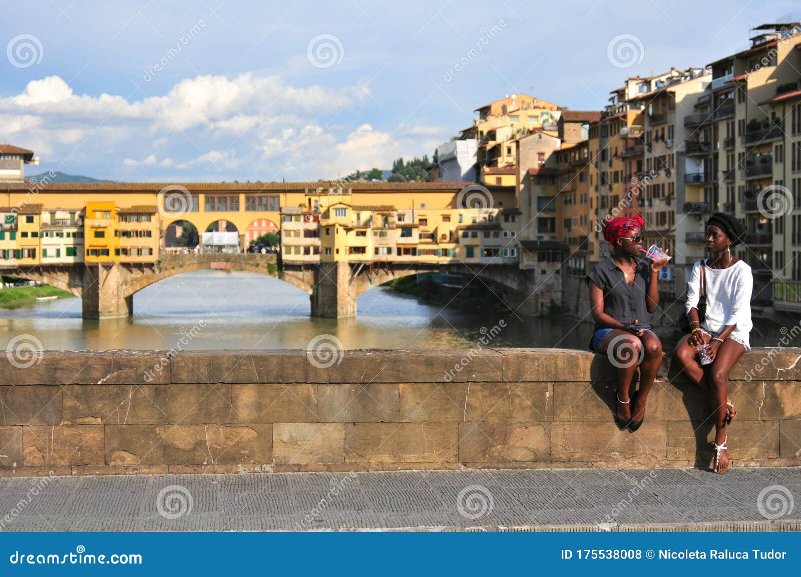 African American Tourists in Florence Italy Enjoying the Ponte Vecchio ...