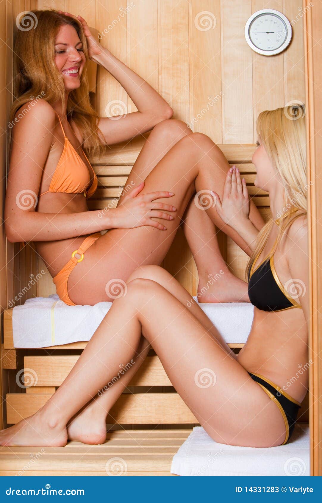 Two Women in a Dry Sauna stock image photo