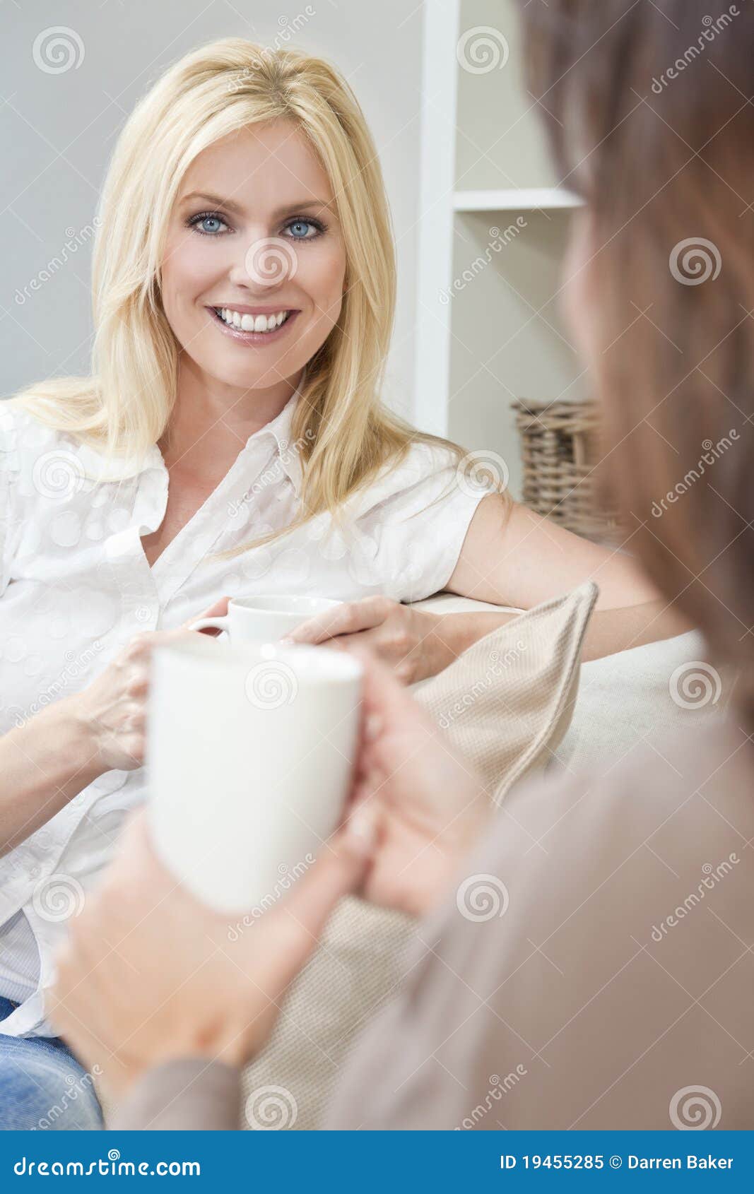 Two Women Friends Drinking Tea or Coffee at Home Stock Image Image of